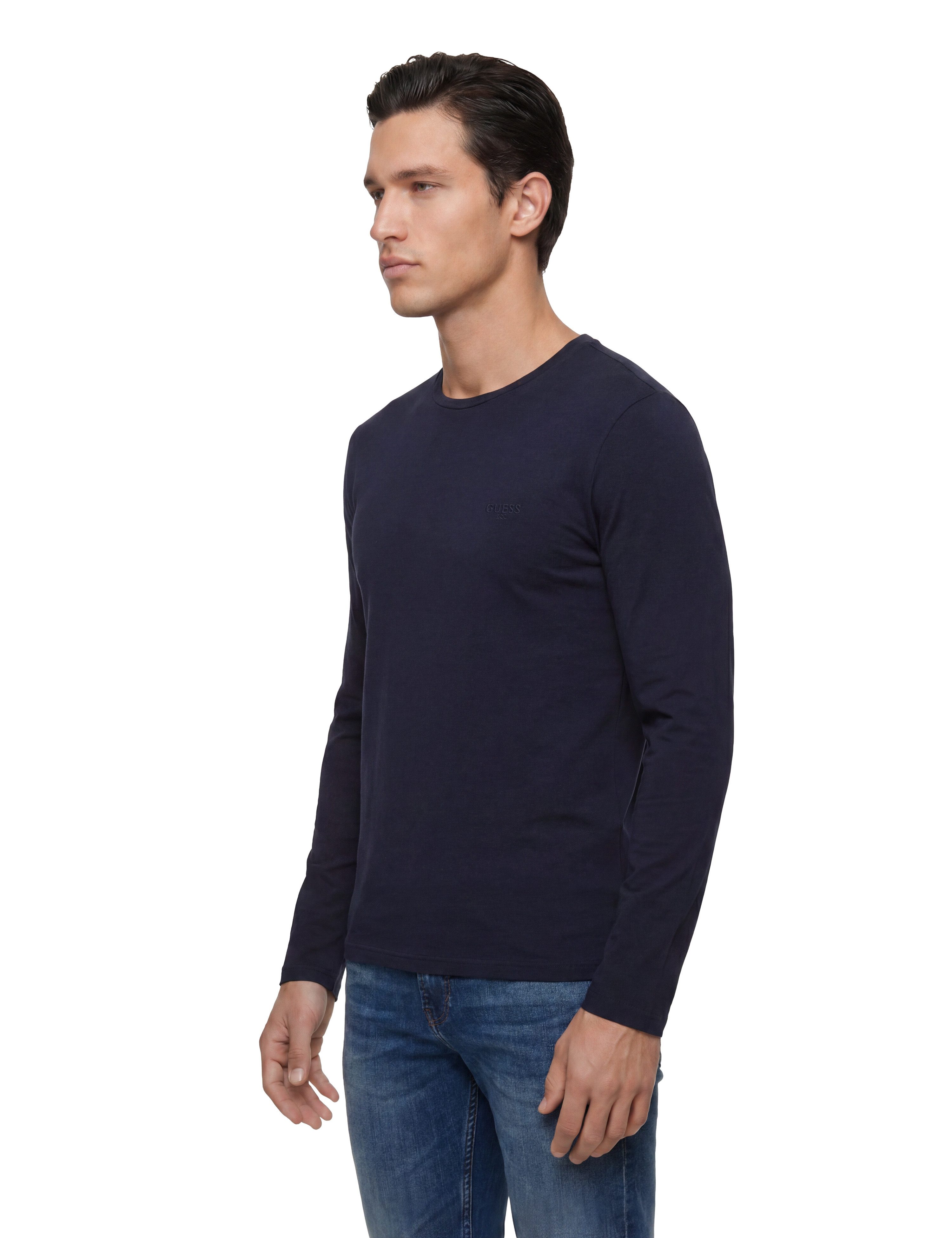 Guess Langarmshirt Rundhalsausschnitt, Bamwoll-Mix, Logodrck