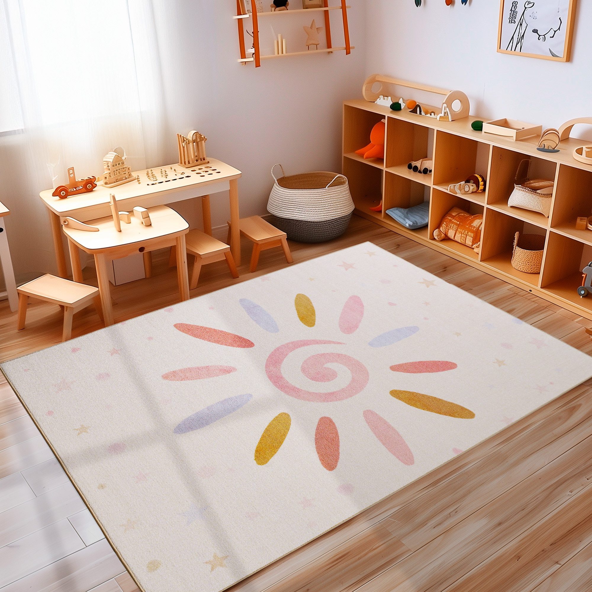 Kinderteppich Floral-Sonne, Carpettex, Rechteckig, Höhe: 7 mm, Jungen-Mädchen Babyzimmer Teppich Kinderzimmer