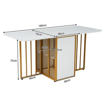 Flieks Essgruppe, (ausziehbar Tischplatte 48-160cm, mit 2 Türen, Set, 7-tlg., 1 Tisch mit 6 Stühlen), klappbar Esstisch mit 6 Esszimmerstühlen Kunstleder Set mit Stauraum