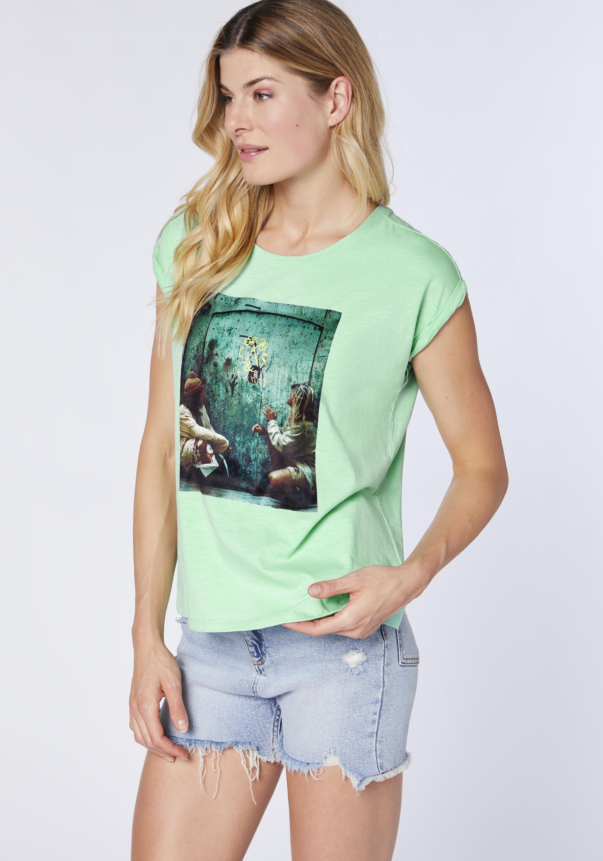 Green T-Shirt Print-Shirt Frontprint 1 mehrfarbigem mit Chiemsee Neptune