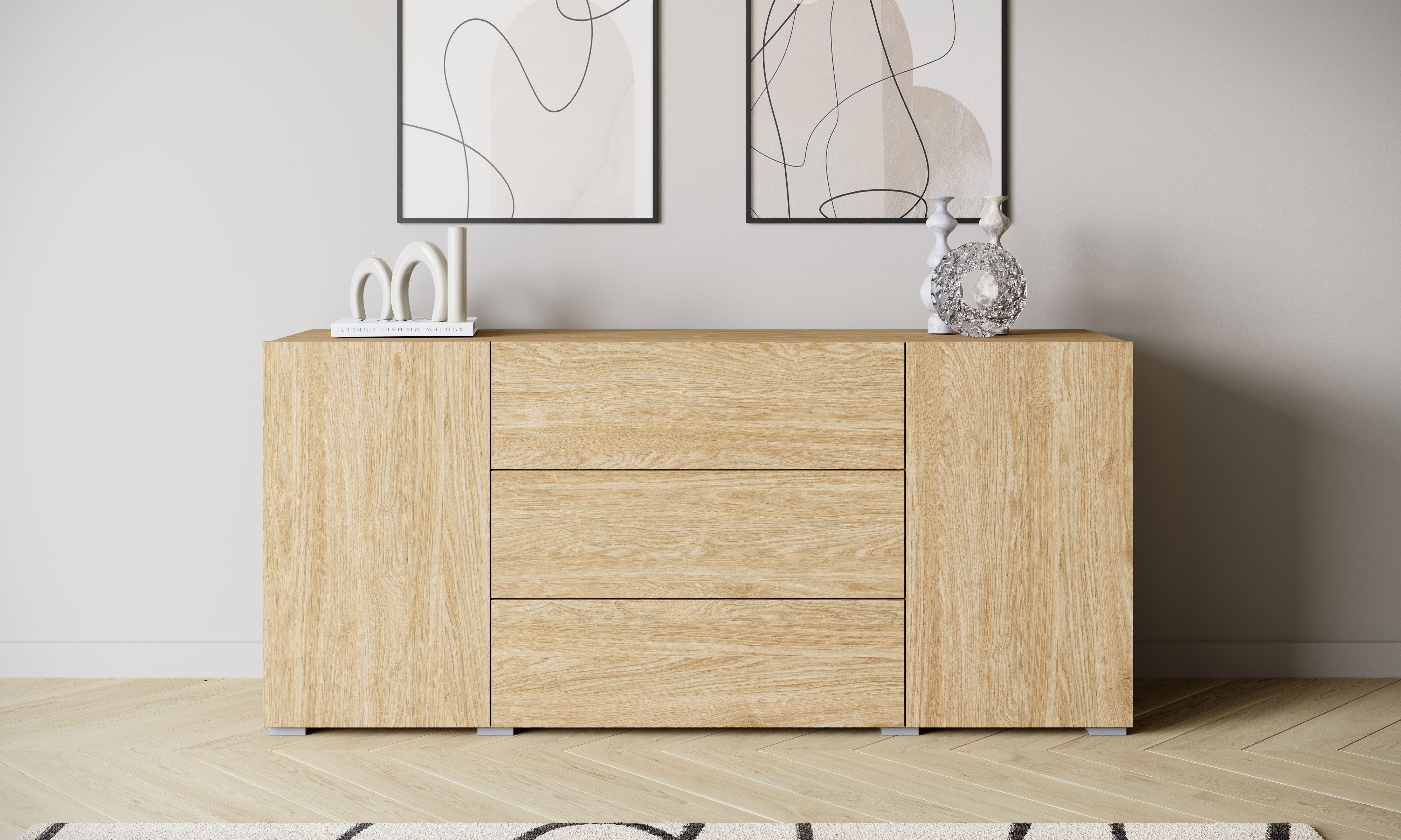 Home affaire Sideboard BERLIN, Moderne grifflose Kommode Breite 150 cm, 4 Schubkästen/ 2 Türen