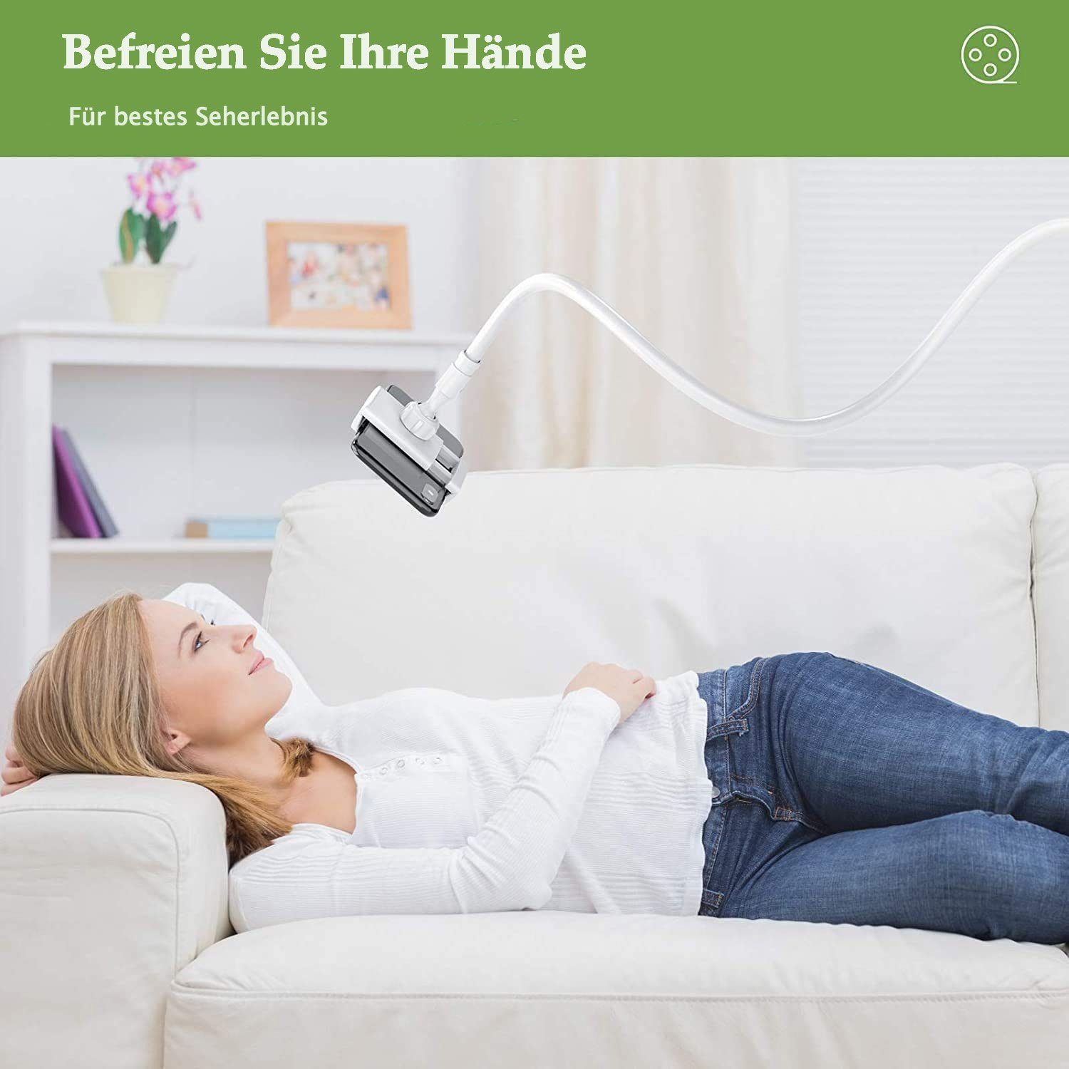 Handy Ladestecker-Halterung Weiß Handy Ständer Arm Lang zggzerg Verstellbare für Halter Bett,Flexible