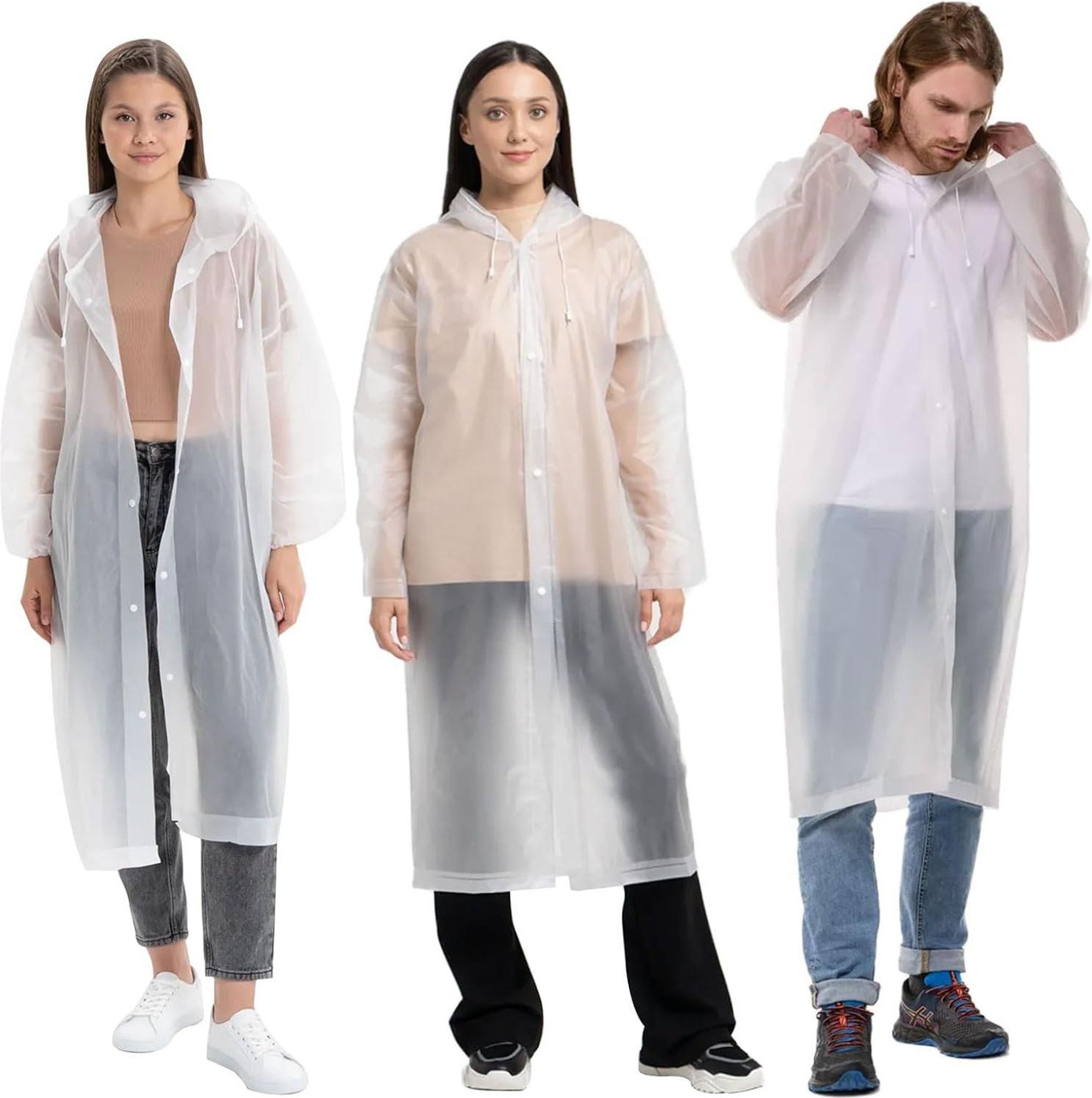 Regenponcho 3er Pack Regenponcho EVA Wasserdicht Transparent Kapuze Unisex
