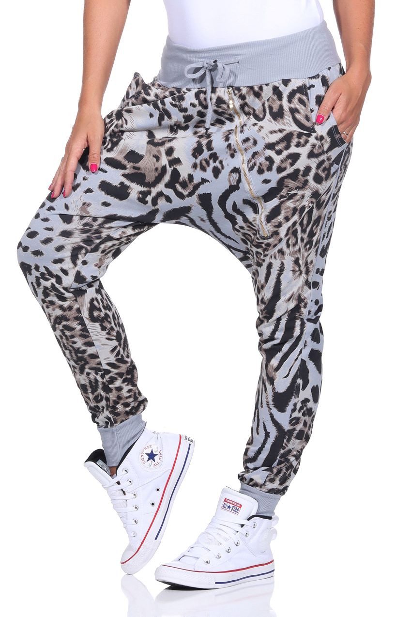 Mississhop Boyfriend-Hose Leo Print Tierprint Boyfriendhose Reißverschluss