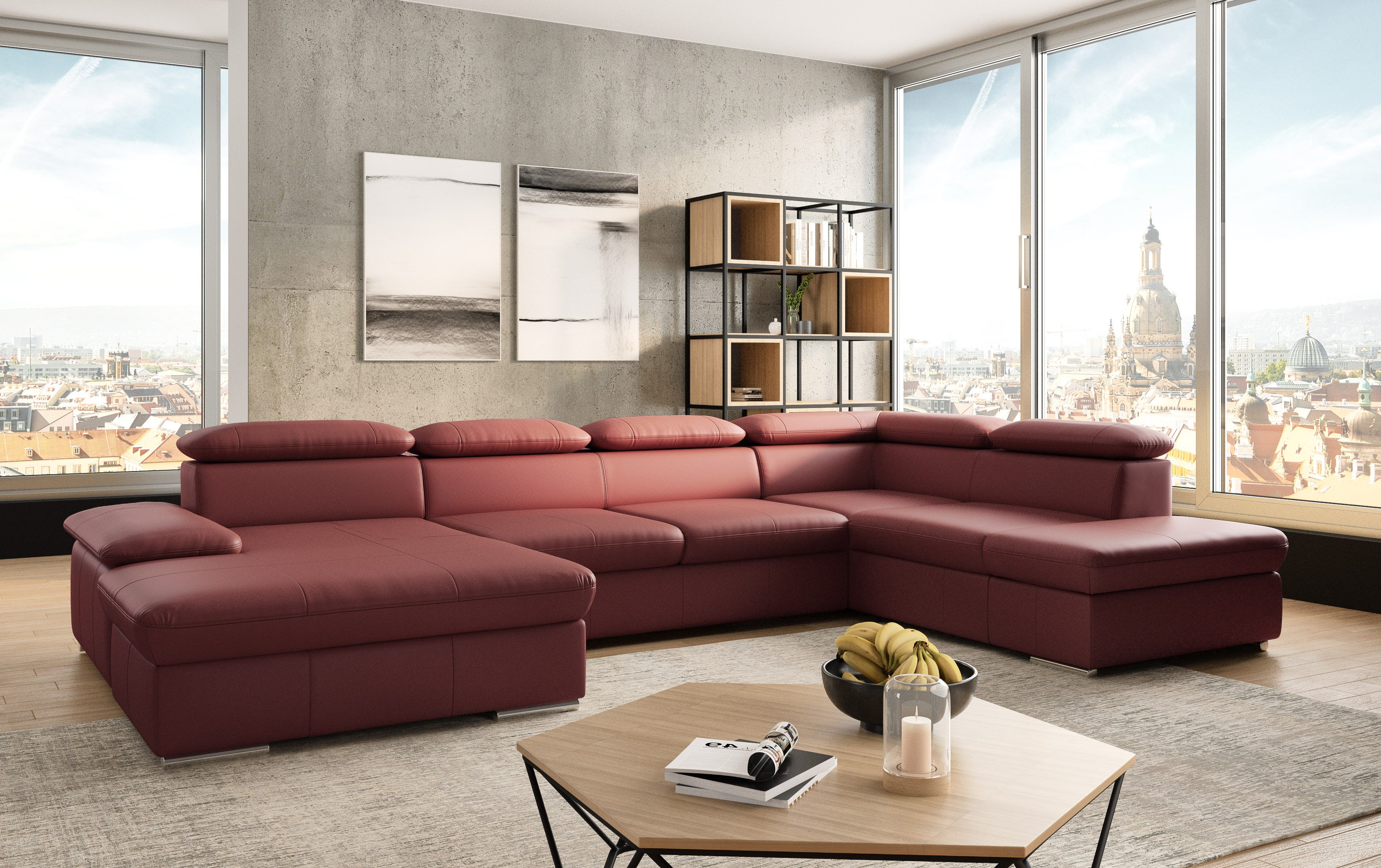 sit&more Wohnlandschaft Valantine U-Form, B: 349 cm, mit Arm- & Kopfteilverstellung, optional mit Bettfunktion