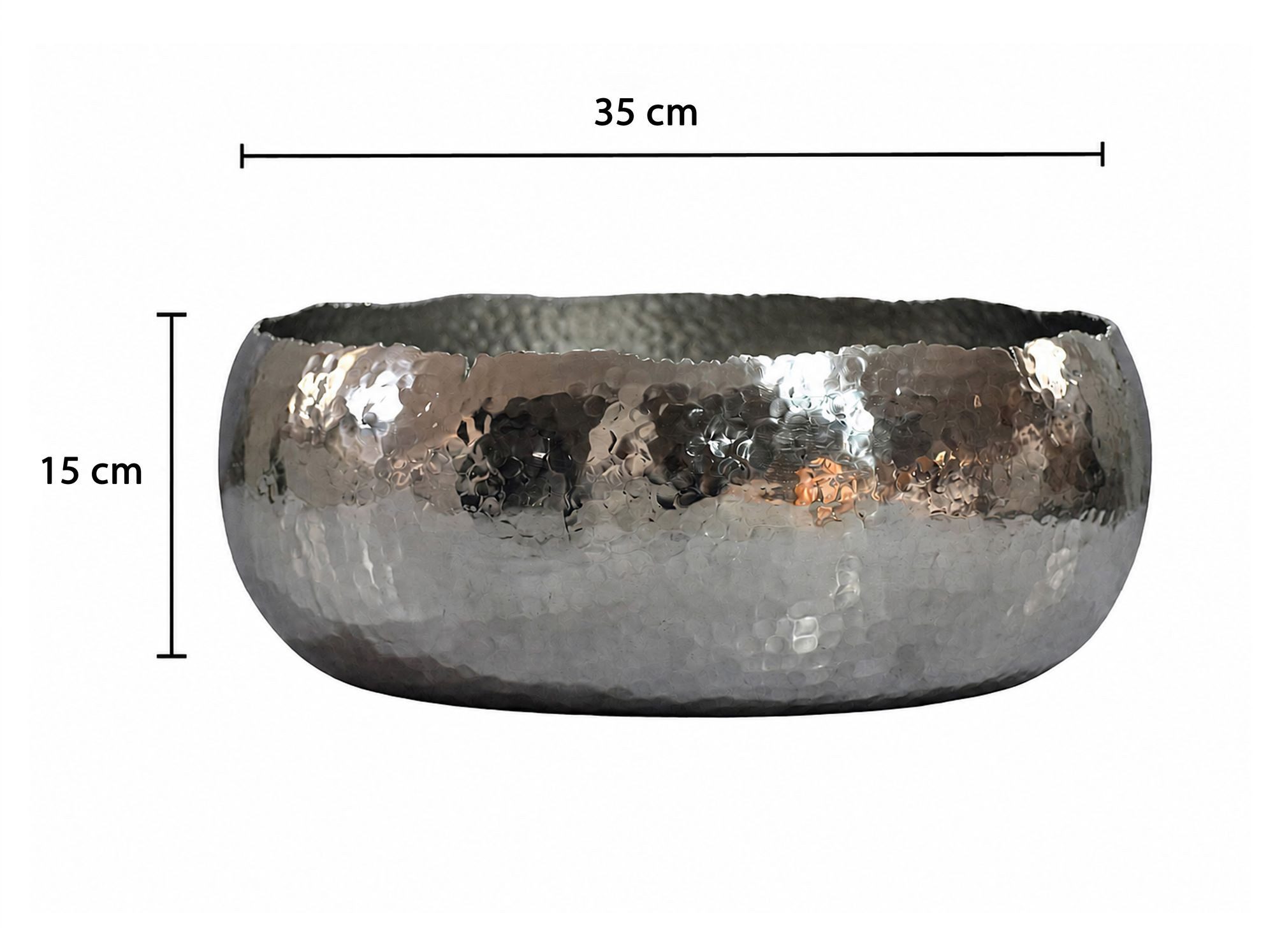 FINEBUY Obstschale FB77791 Metallschale Aluminium Silber 35cm Obstkorb Metall Rund, Aluminium, (Bauchige Früchteschale für deine heimische Küche), Stabile Schale mit Hammerschlag Struktur