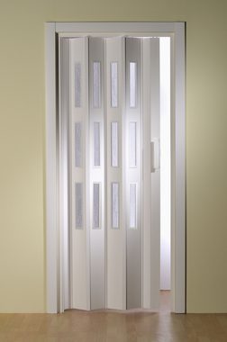 Forte Falttür Falttür Schiebetür Nischentür kürzbar B 88,5 x H 202 cm weiß 3 Fenster (1 Stück), abwaschbar und für Naßräume geeignet