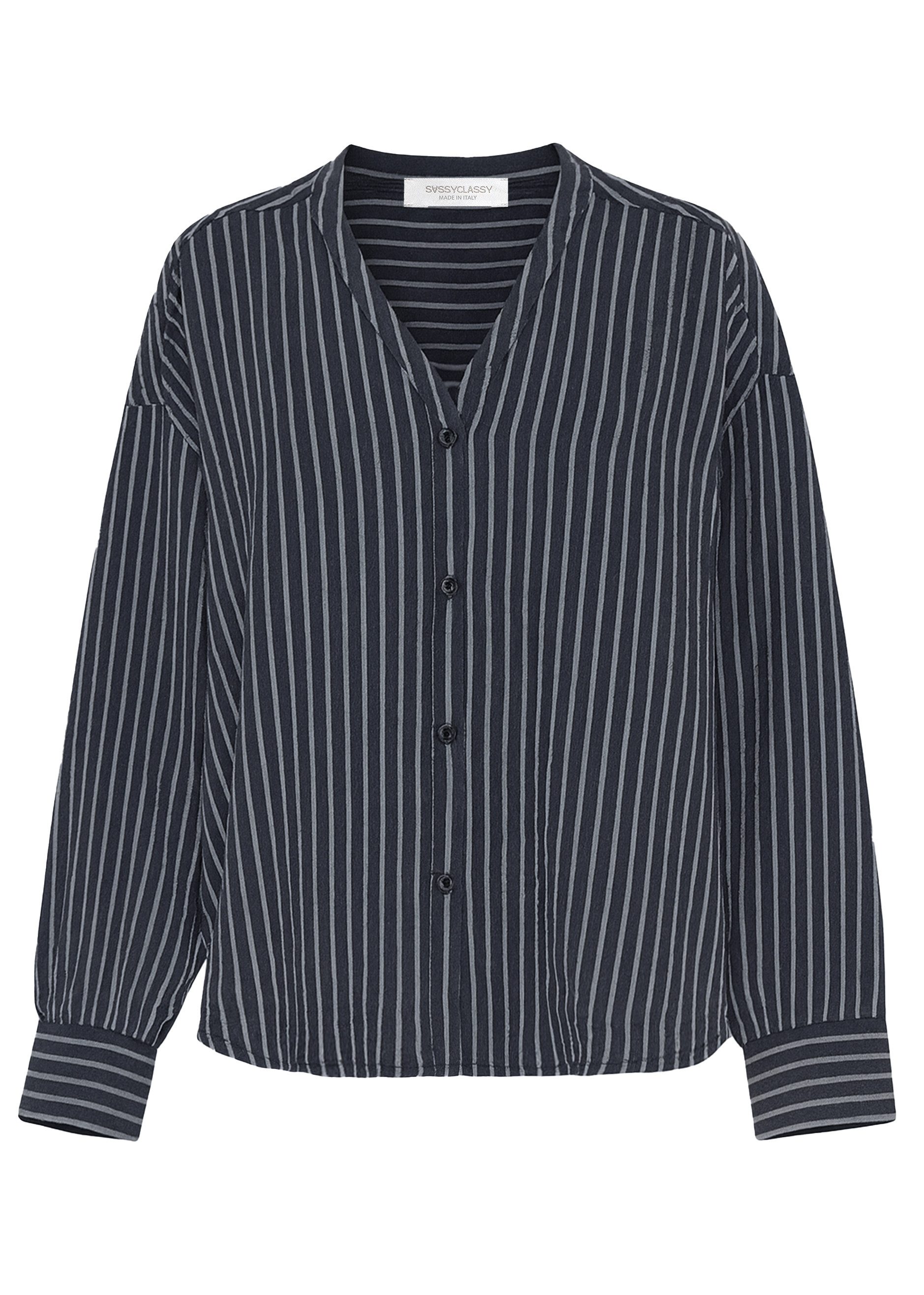 SASSYCLASSY Longbluse Musselin Bluse mit hellen Streifen für Damen Baumwoll günstig online kaufen