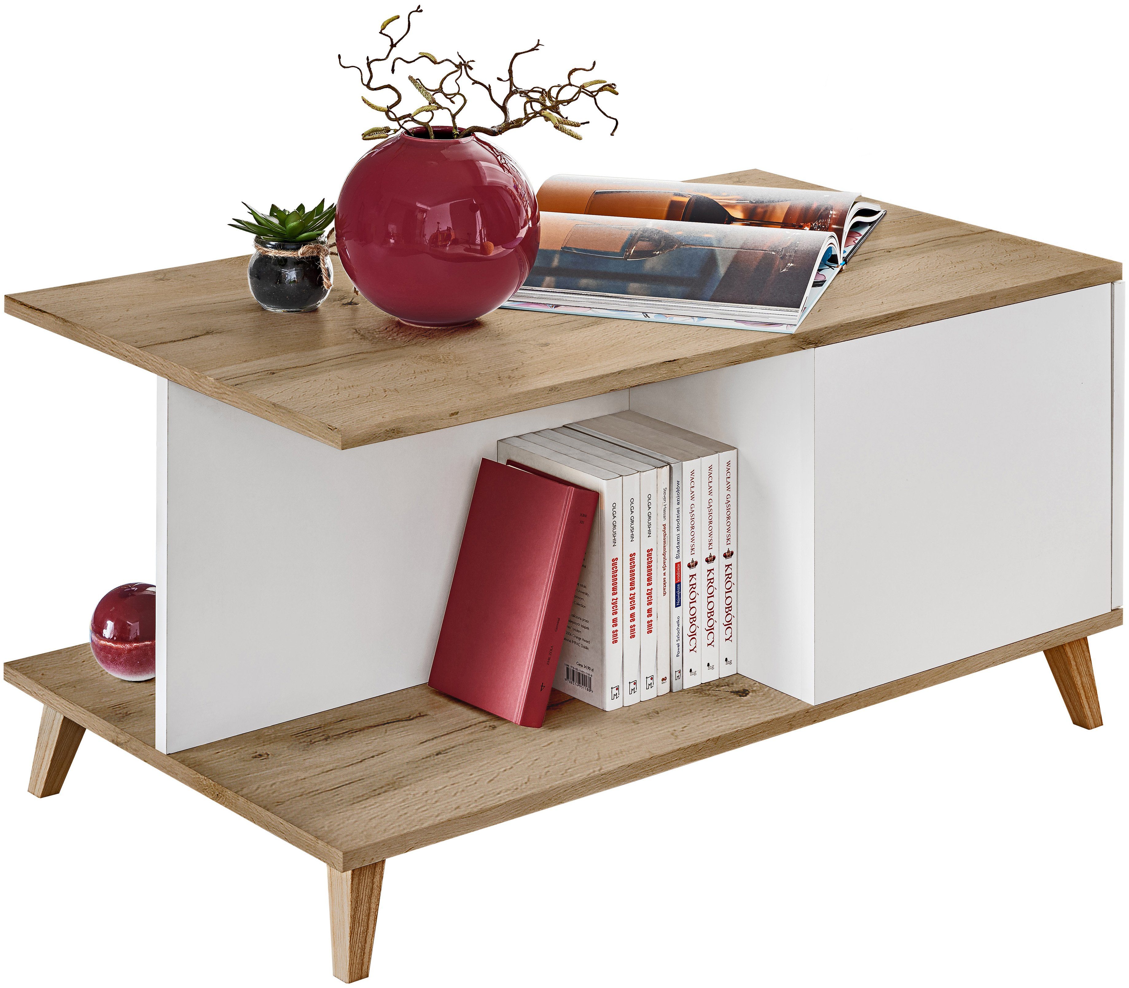 Stylefy Couchtisch Adenau (Wohzimmertisch, Beistelltisch), mit viel Stauraum, Modern Design, aus Spanplatte, Kaffeetisch, made in Europa Wotan Eiche - Weiß Hochglanz