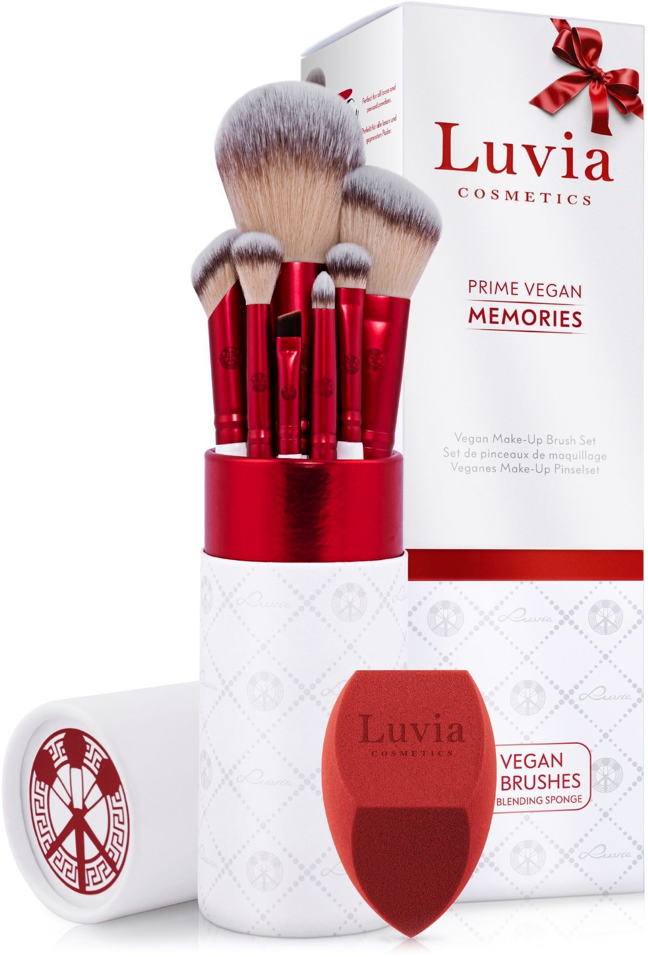 Luvia Cosmetics Kosmetikpinsel-Set PRIME VEGAN MEMORIES, 8 tlg., Mit veganen Pinseln, Make-up-Schwamm und einem Reinigungspad.
