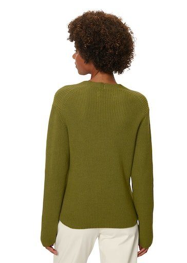 Marc O'Polo Strickpullover green longsleeve, entspannter fern v-neck Pullover, mit Rippenstruktur