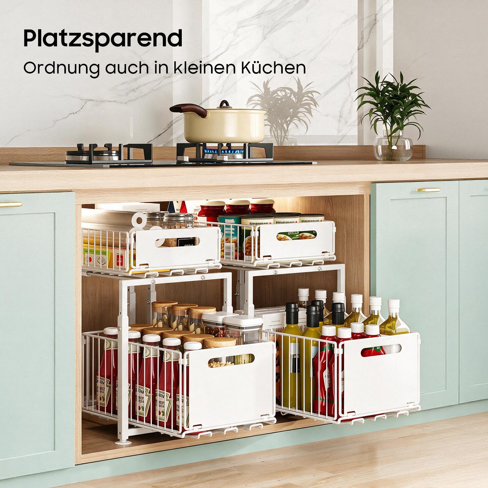 AIMAX Regalelement Ablageregal Waschbecken Regal, 2-Stufiger Küchenschrank Organizer, Aufbewahrungsregal, Schiebefunktion, Höhenverstellbar, Platzsparend – Bild 3 von 5