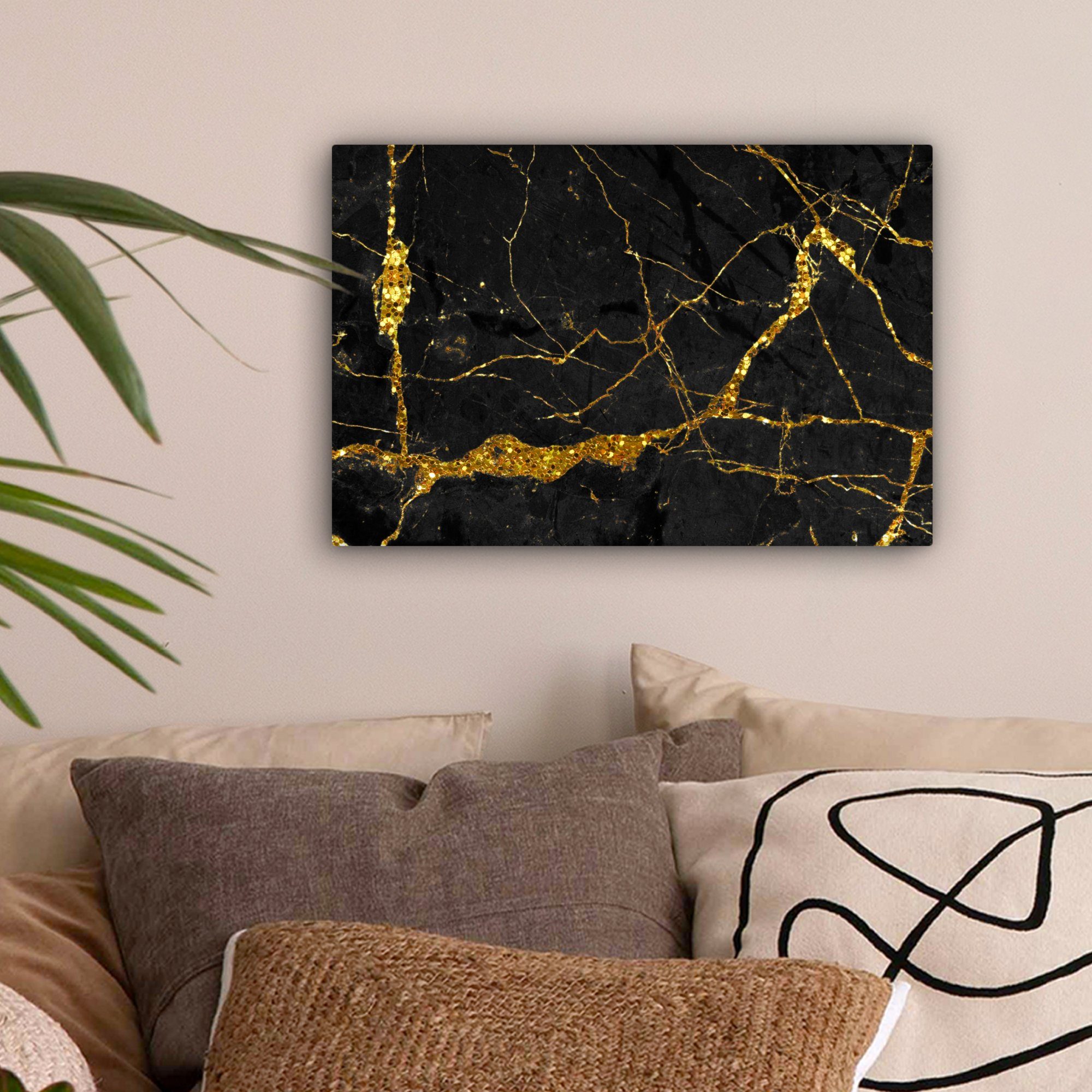 OneMillionCanvasses® Leinwandbild Marmor - Gold - Schwarz - Marmoroptik - Luxe - Glitzer, Fotodruck (1 St), Leinwand Bilder Klein, Wand Dekoration Aesthetic 30x20 cm