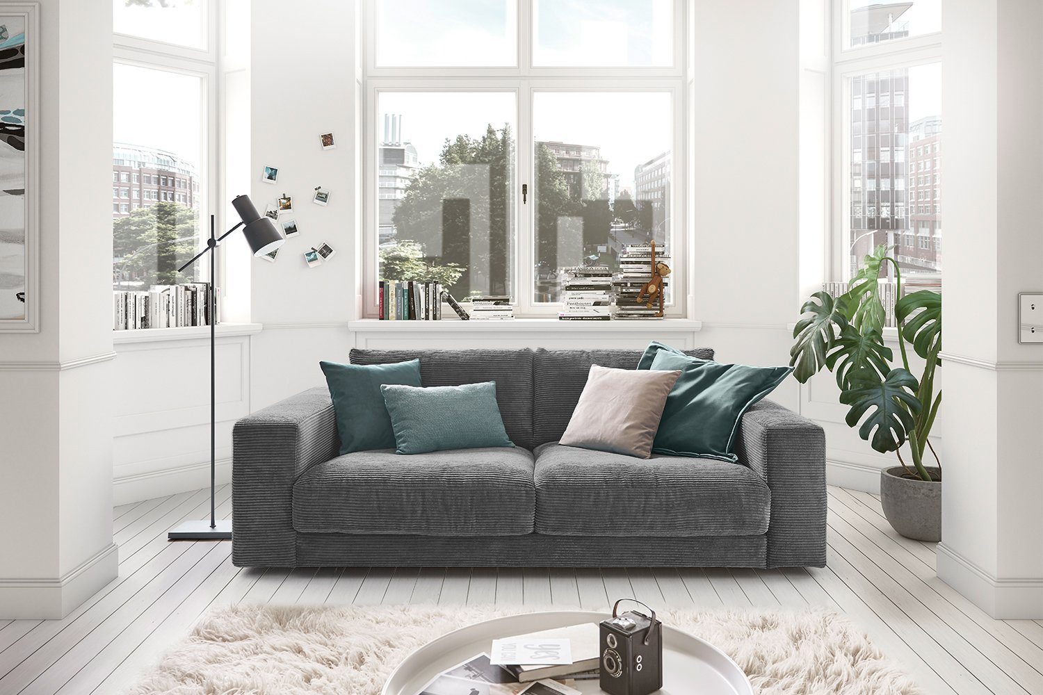 KAWOLA Sofa MADELINE, Cord 2-Sitzer od. 3-Sitzer versch. Farben grau