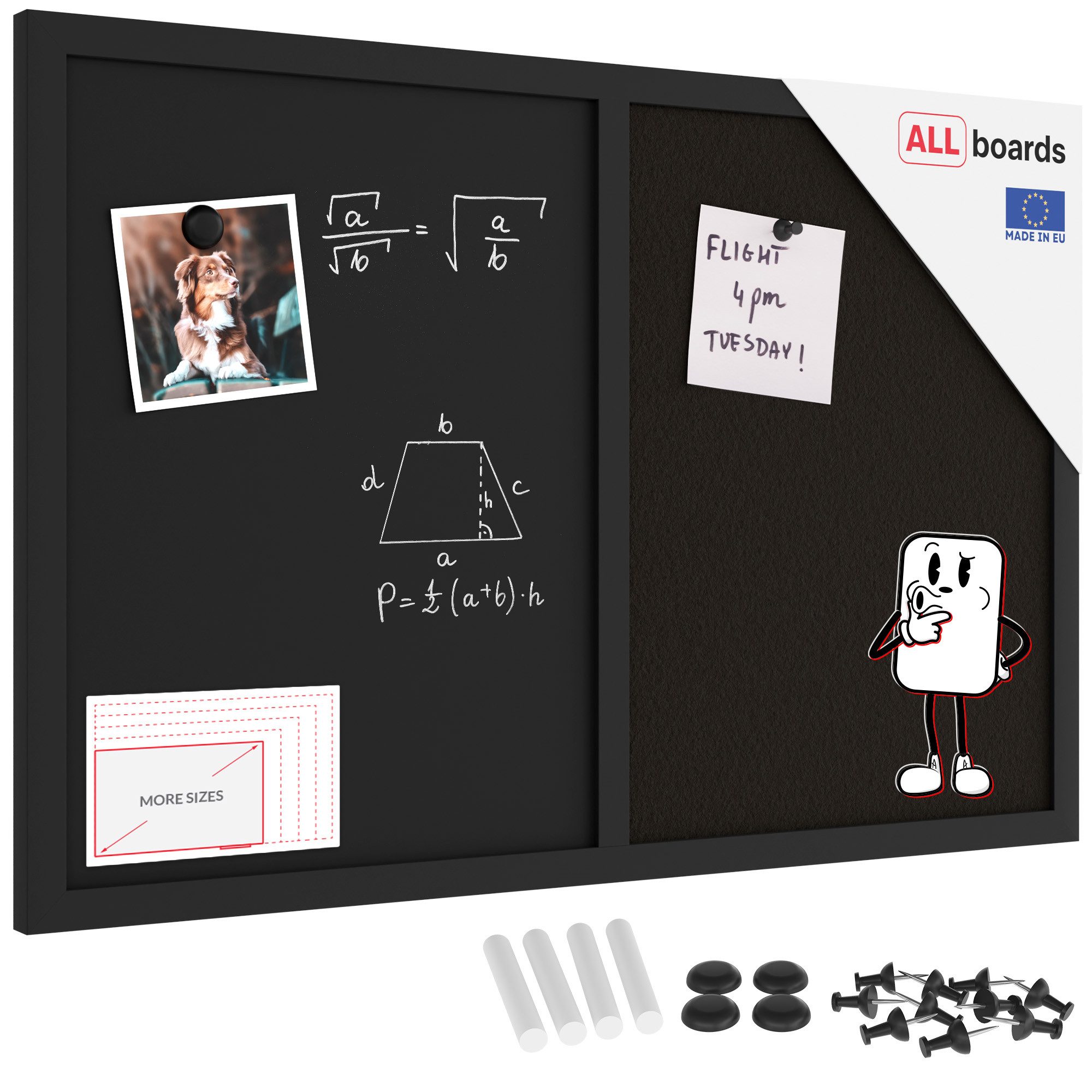 ALLboards Tafel Kombitafel Kork / schwarz magnetisch Holzrahmen schwarz lackiert