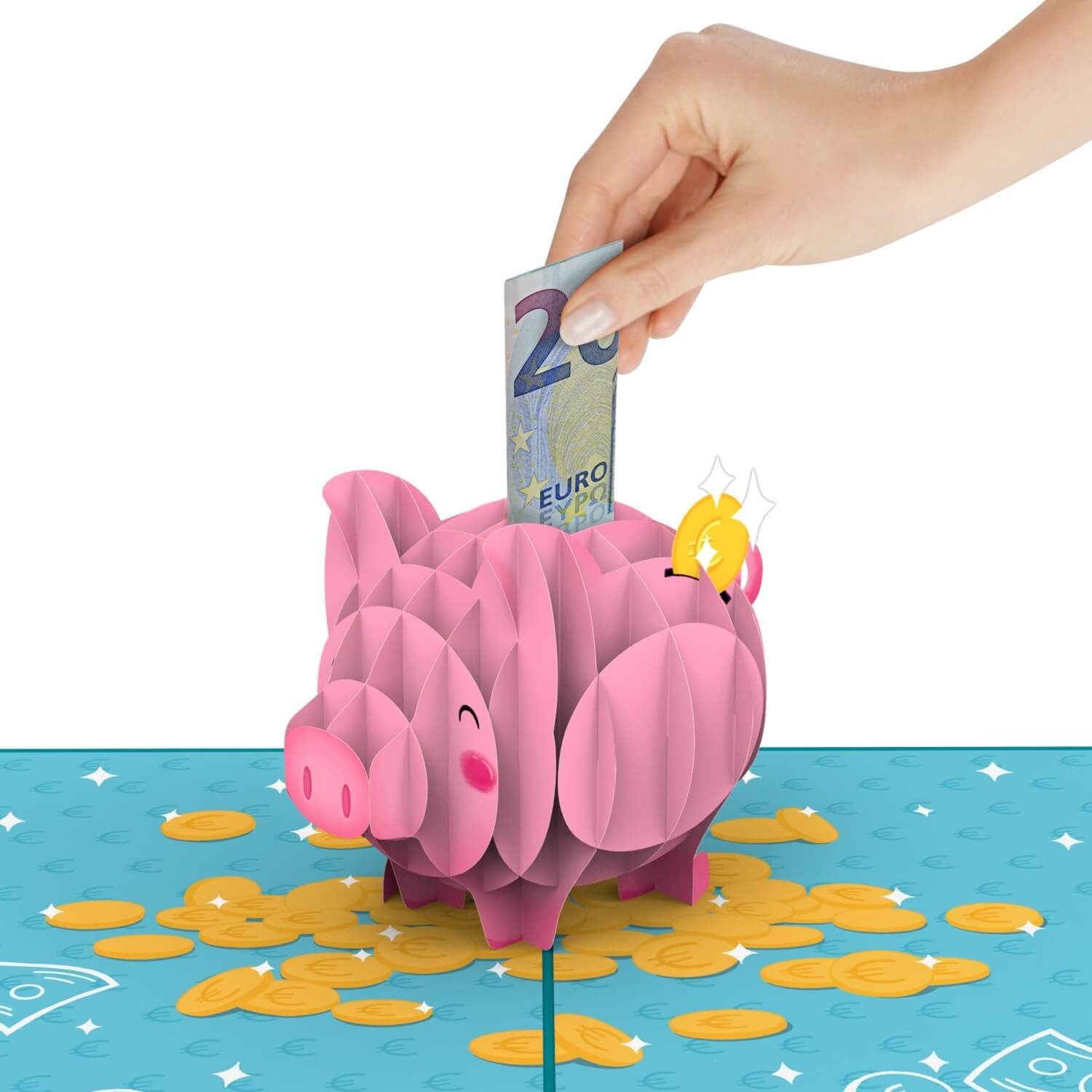 papercrush Geburtstagskarte Sparschwein Pop-Up Karte, Mit Geldfach, Verschenkfertig, Handgemacht