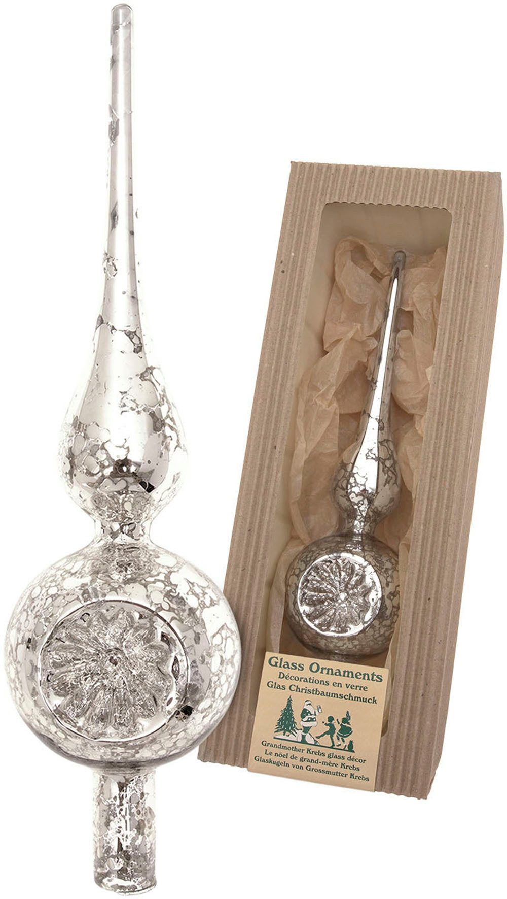 Krebs Glas Lauscha Christbaumspitze Antike Mercury Glas Reflexspitze (1-tlg), Christbaumspitze aus Glas, mundgeblasen, handgefertigt