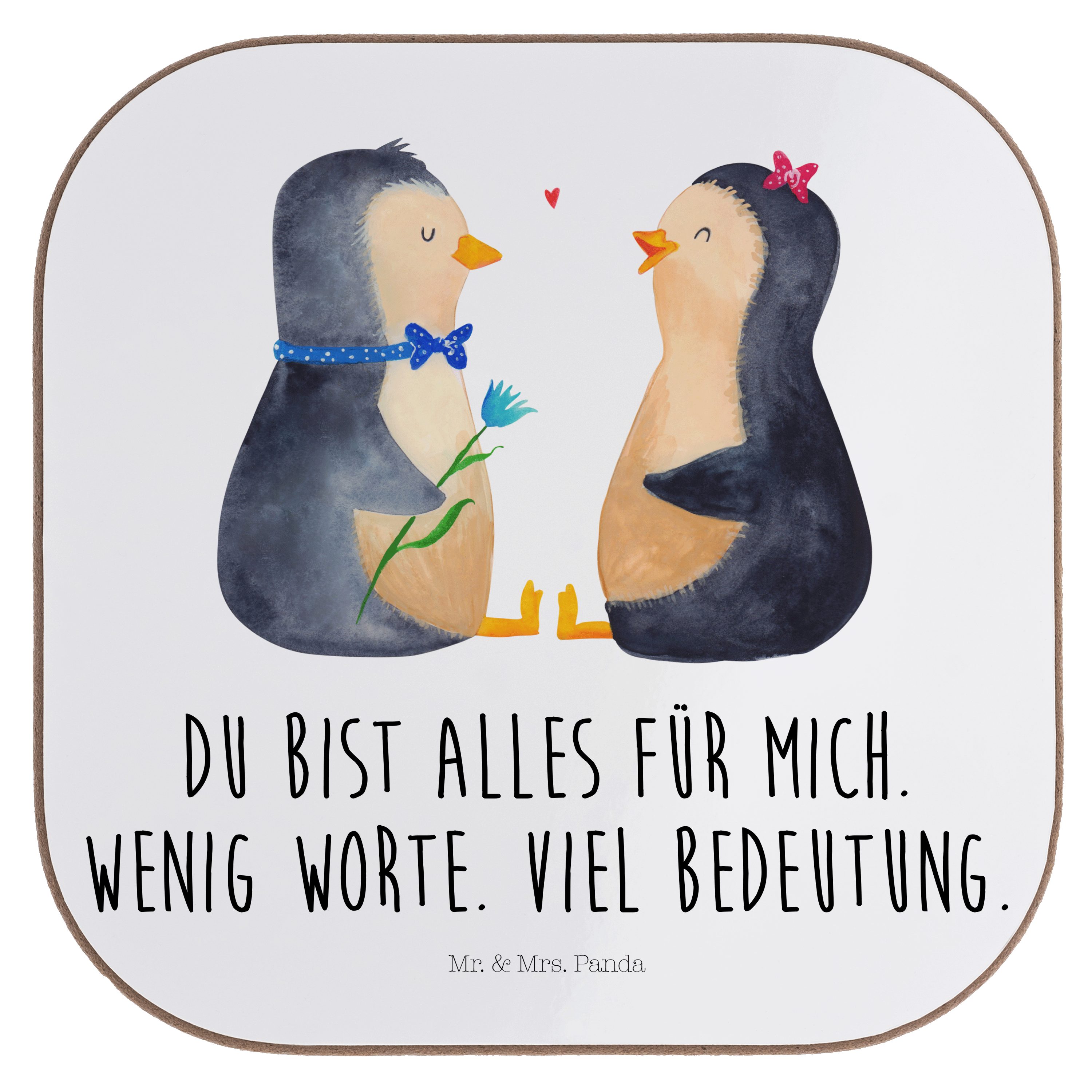 Mr. & Mrs. Panda Getränkeuntersetzer Pinguin Pärchen - Weiß - Geschenk, Untersetzer Gläser, Hochzeitstag, 1-tlg.