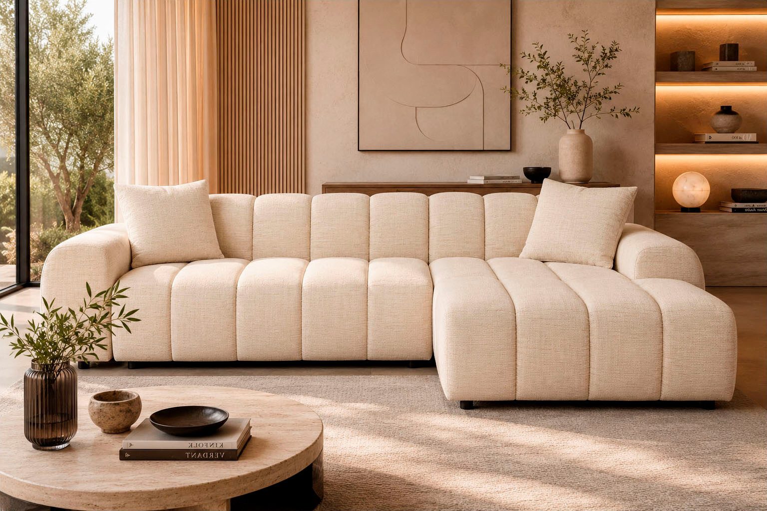 OTTO home Ecksofa LAURRENT mit Schlaffunktion, Feinstruktur, L-Form, 246 cm, Liegefläche (123/191cm), Bettkasten, Taschenfederkern u. Topper