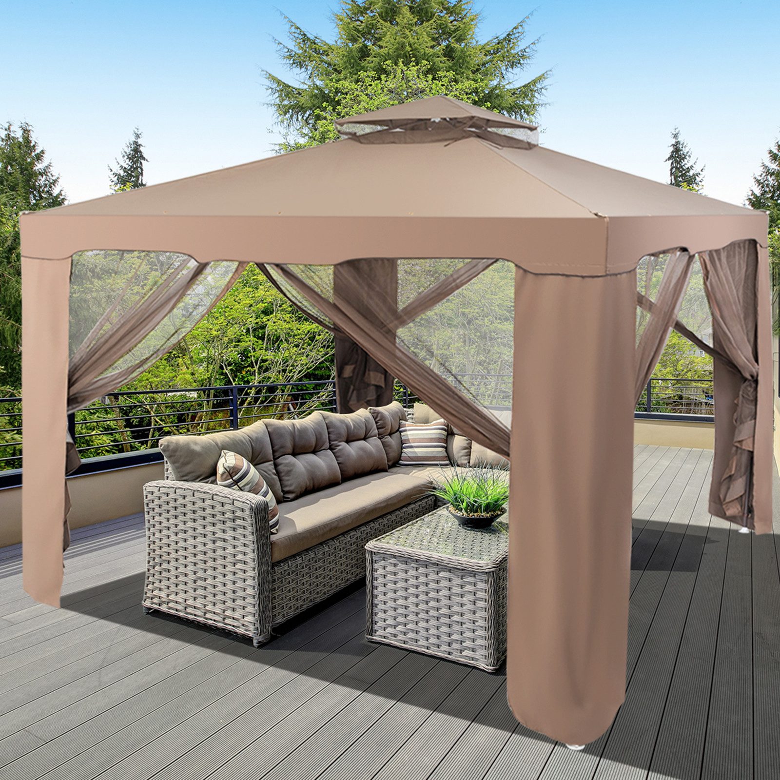 COSTWAY Pavillon UV 50+ & wasserdicht, Gartenpavillon mit Doppeldach, 3x3m