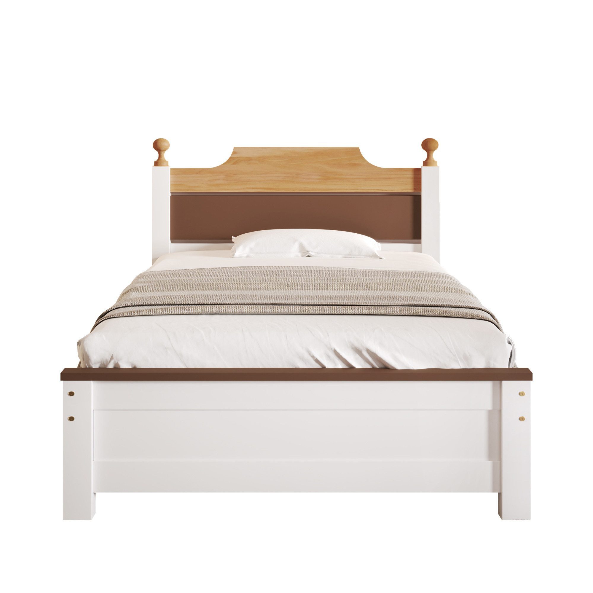 MODFU Holzbett Einzelbett, Jugendbett, Gästebett (90x200 cm, Erwachsenenbett, mit Kopf- und Fußteil aus MDF), mit Matratze