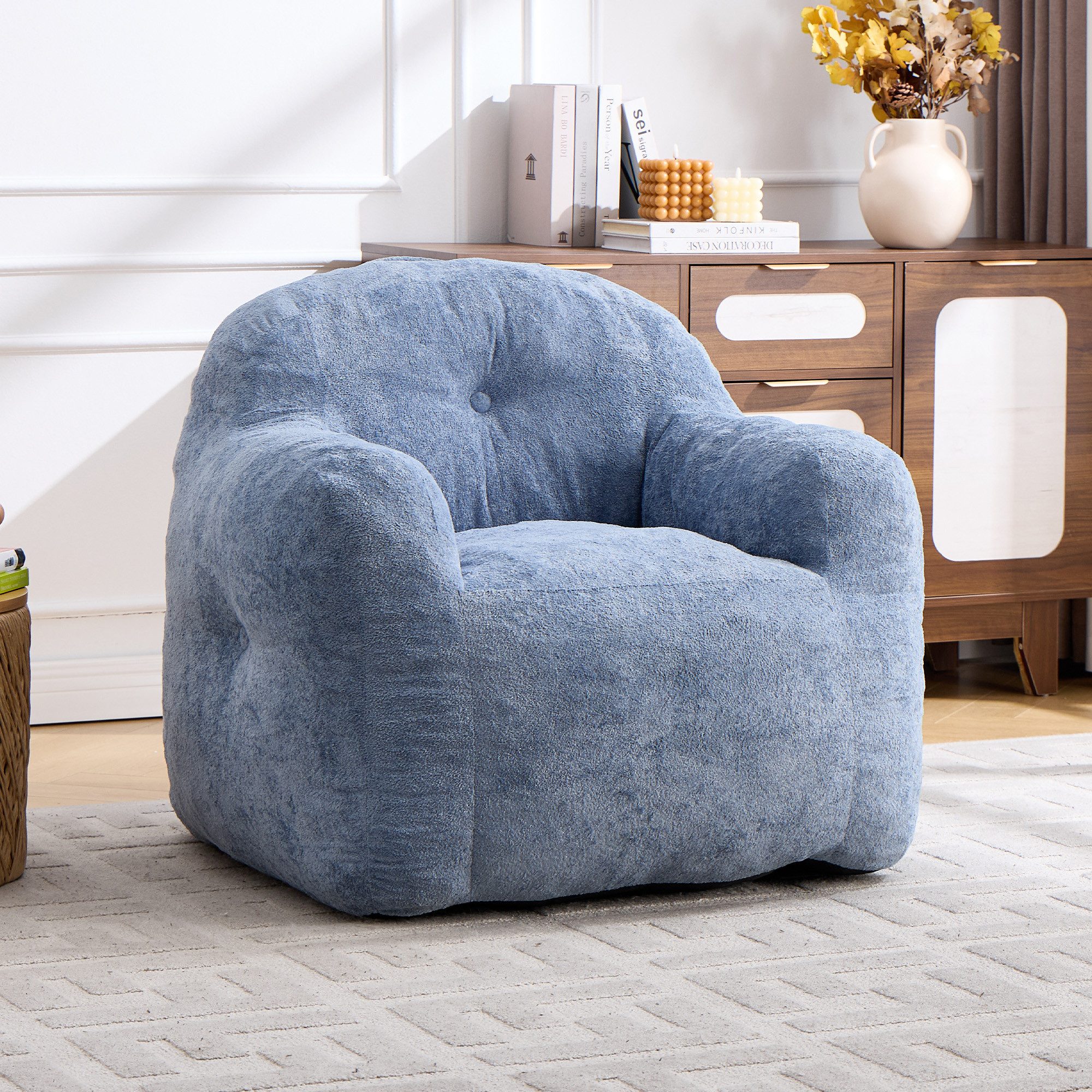 Vankel Relaxliege Sofas Wohnzimmer Loungesessel aus Chenille-Kunstfell weich, Bean Bag Sessel mit Schaumstoffflocken und ohne Montage