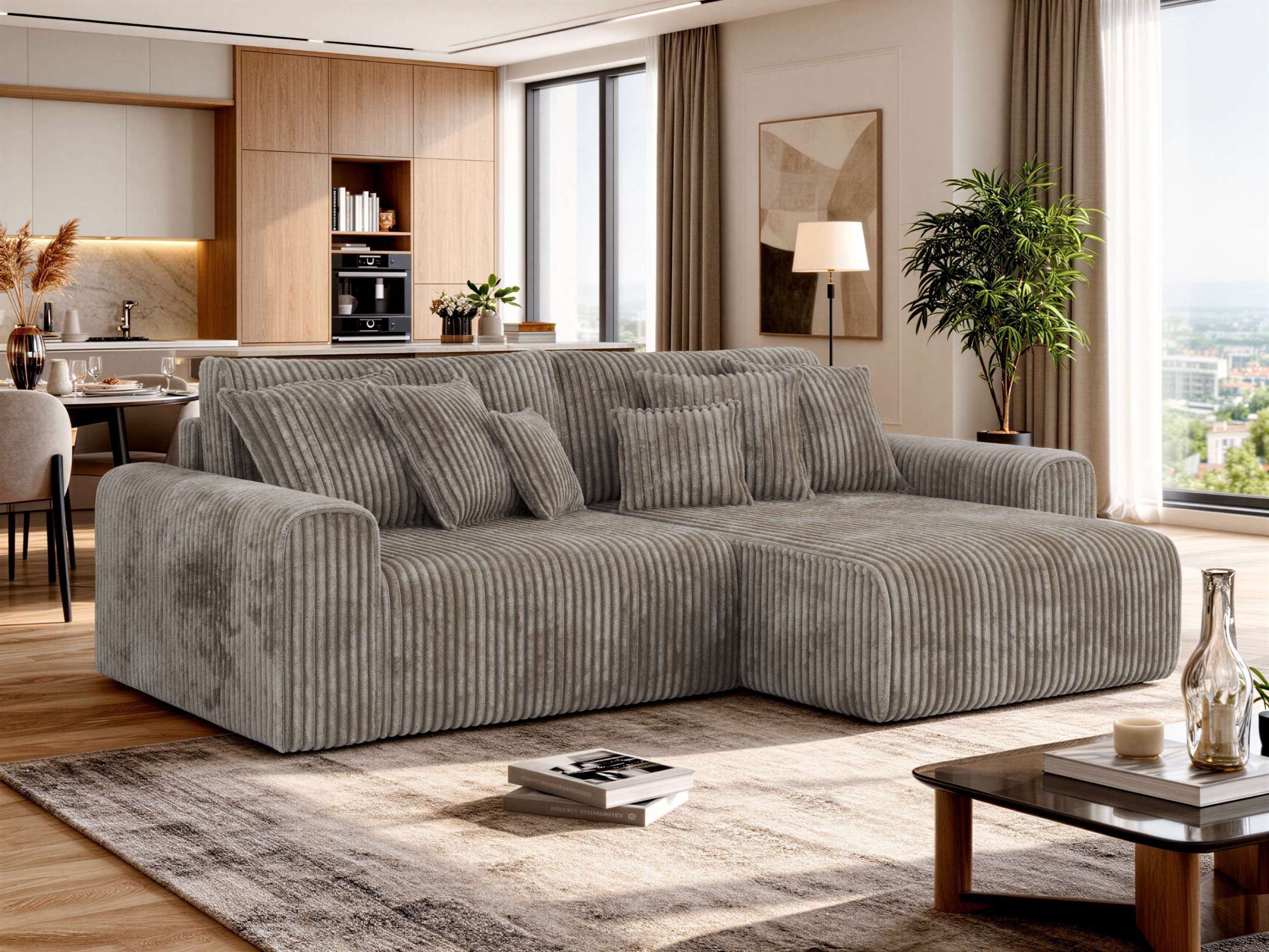MKS MÖBEL Ecksofa ELARA L, Set, Lose Kissen, L-form Sofa, Armlehnen, DL-System, Bettkasten, Wellenfedern