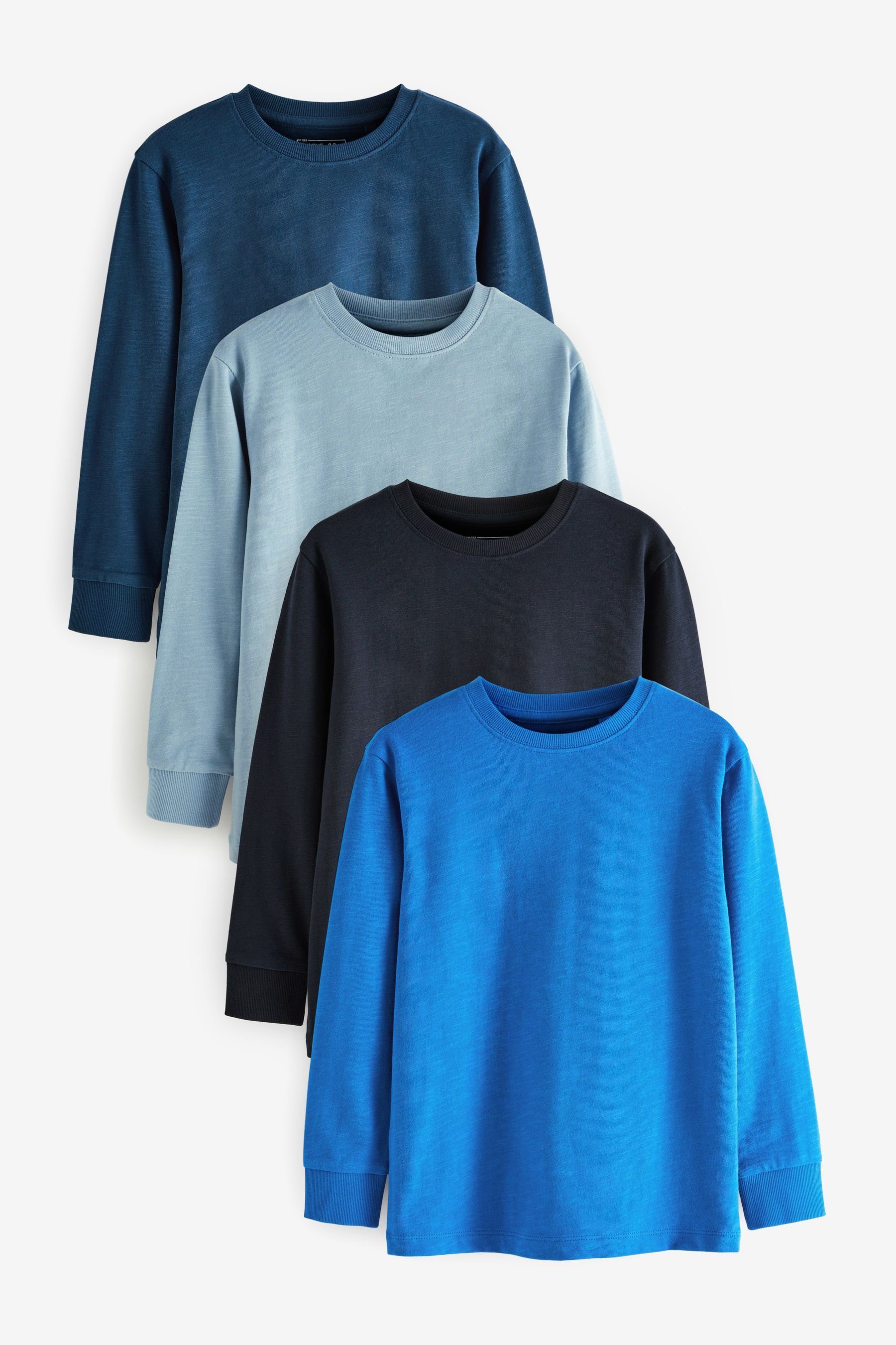 Next T-Shirt 4 x Langarmshirts mit Hirschstickerei (4-tlg) Blue
