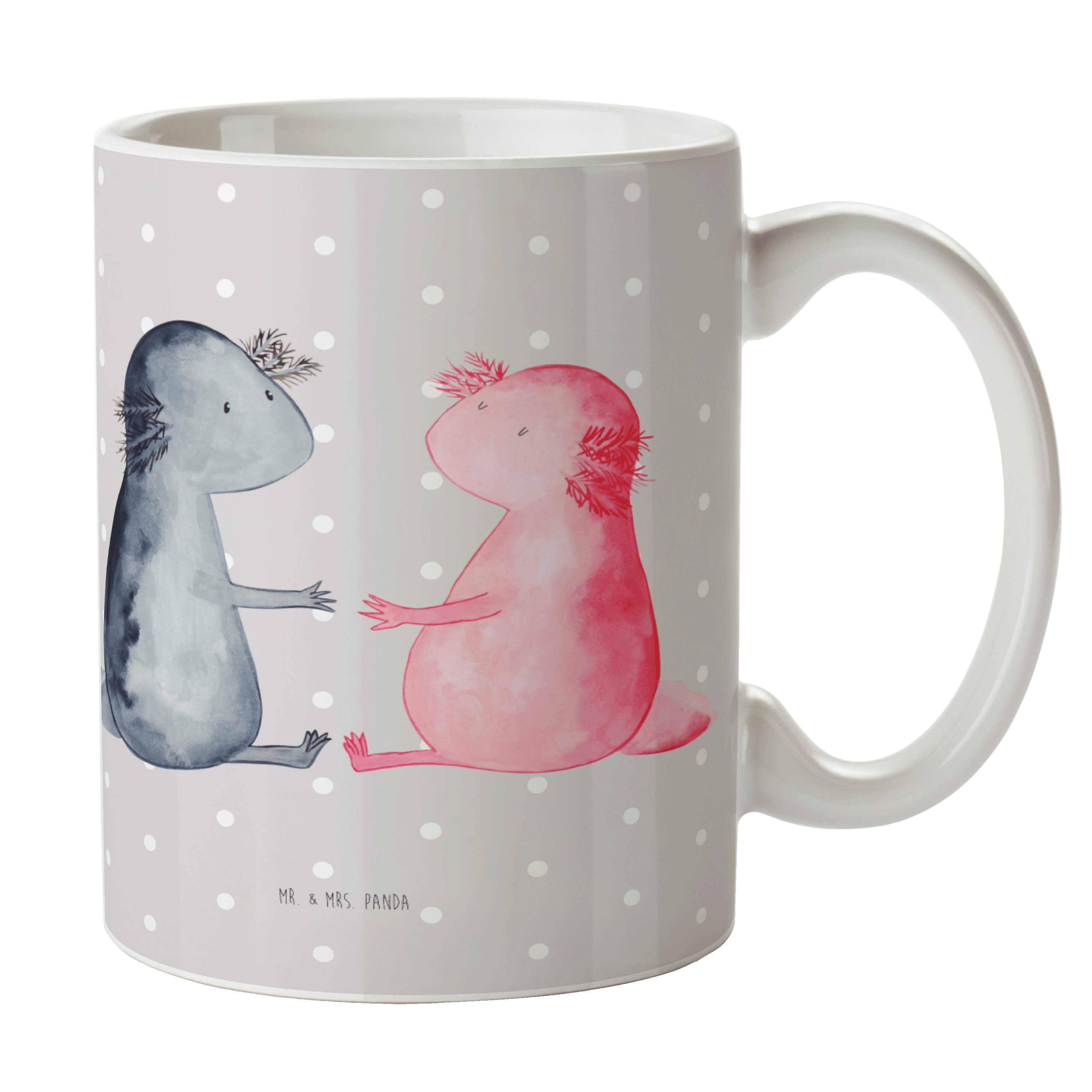 Geschenk, Mr. Grau Moti, Panda Mrs. Lurch, - Tasse Liebe Tasse Keramik - Axolotl & Pastell Teebecher,