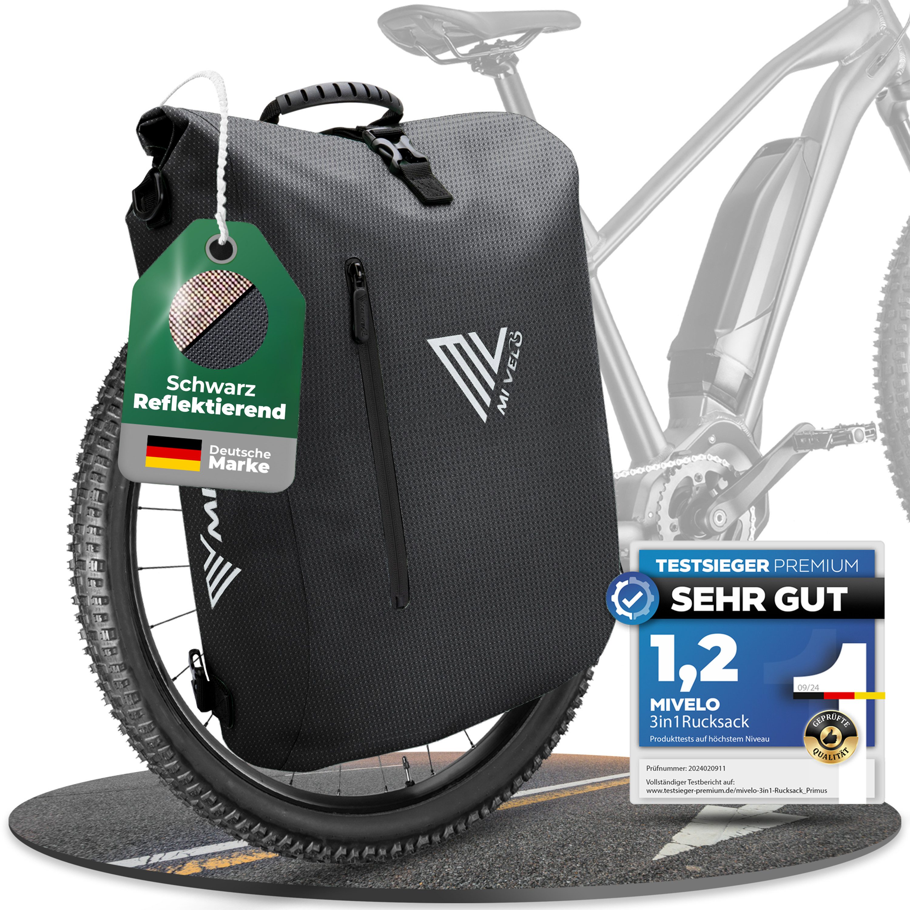 MIVELO Fahrradtasche 3in1 Gepäckträgertasche, Rucksack für Fahrrad Gepäckträger wasserdicht, 20L Volumen