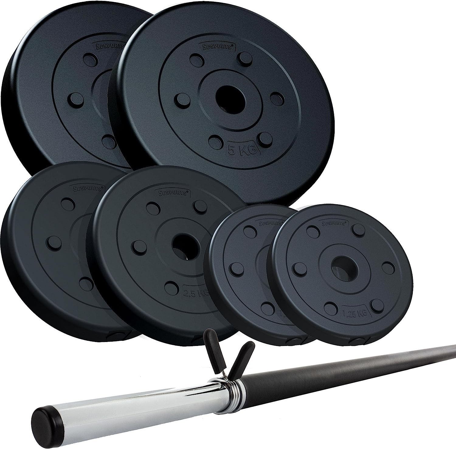 ScSPORTS® Hantel-Set Langhantel Set 20/30 kg Gewichte Hantelscheiben Hantelstange