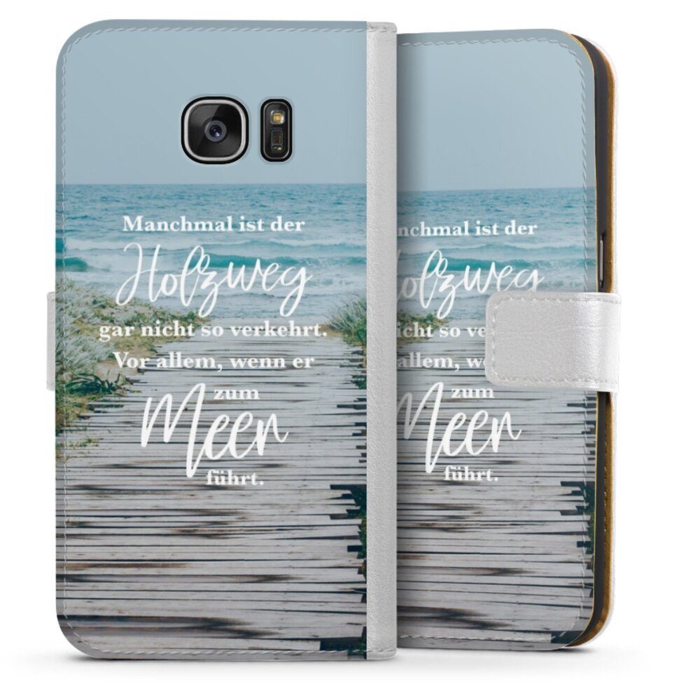 DeinDesign Handyhülle Strand Motivation Spruch Holzweg, Samsung Galaxy