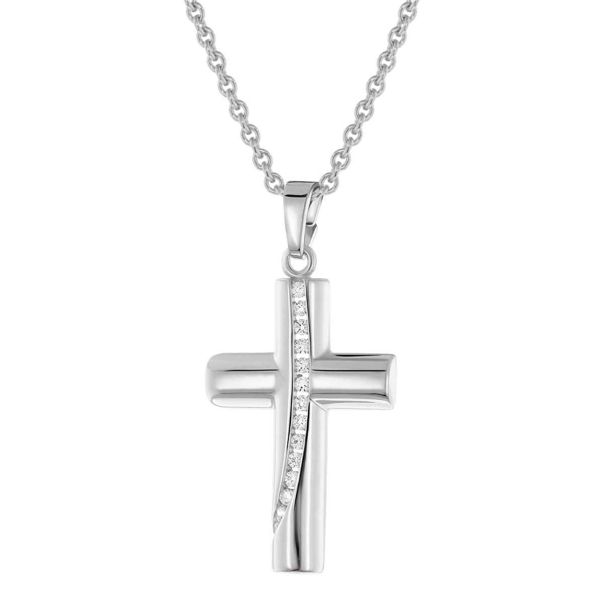 trendor Kreuzkette 28569, für Damen-Kette Kreuz 925 Silber Rhodiniert