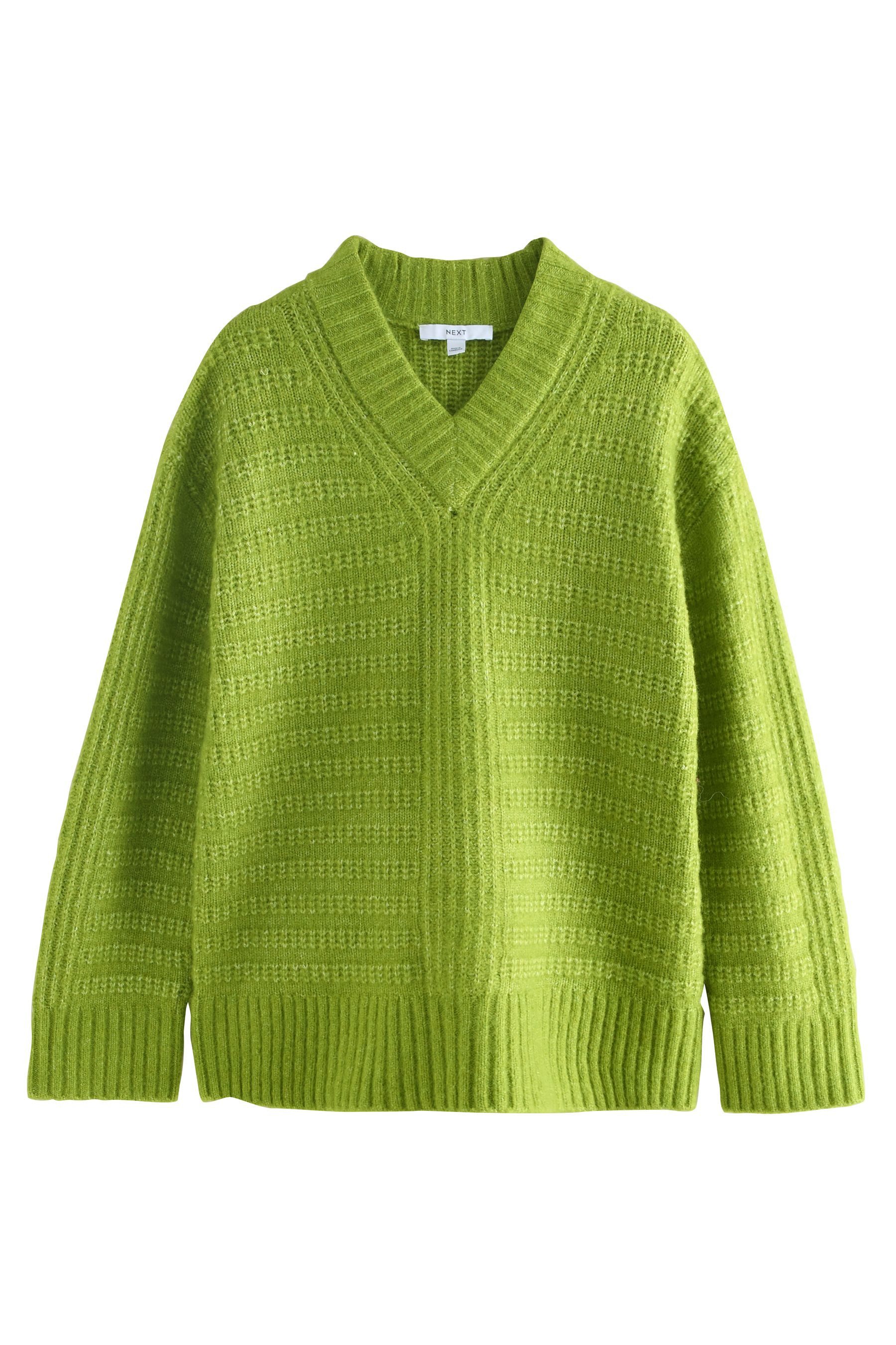 Next Longpullover Gerippter, langer Pullover mit V-Ausschnitt (1-tlg)