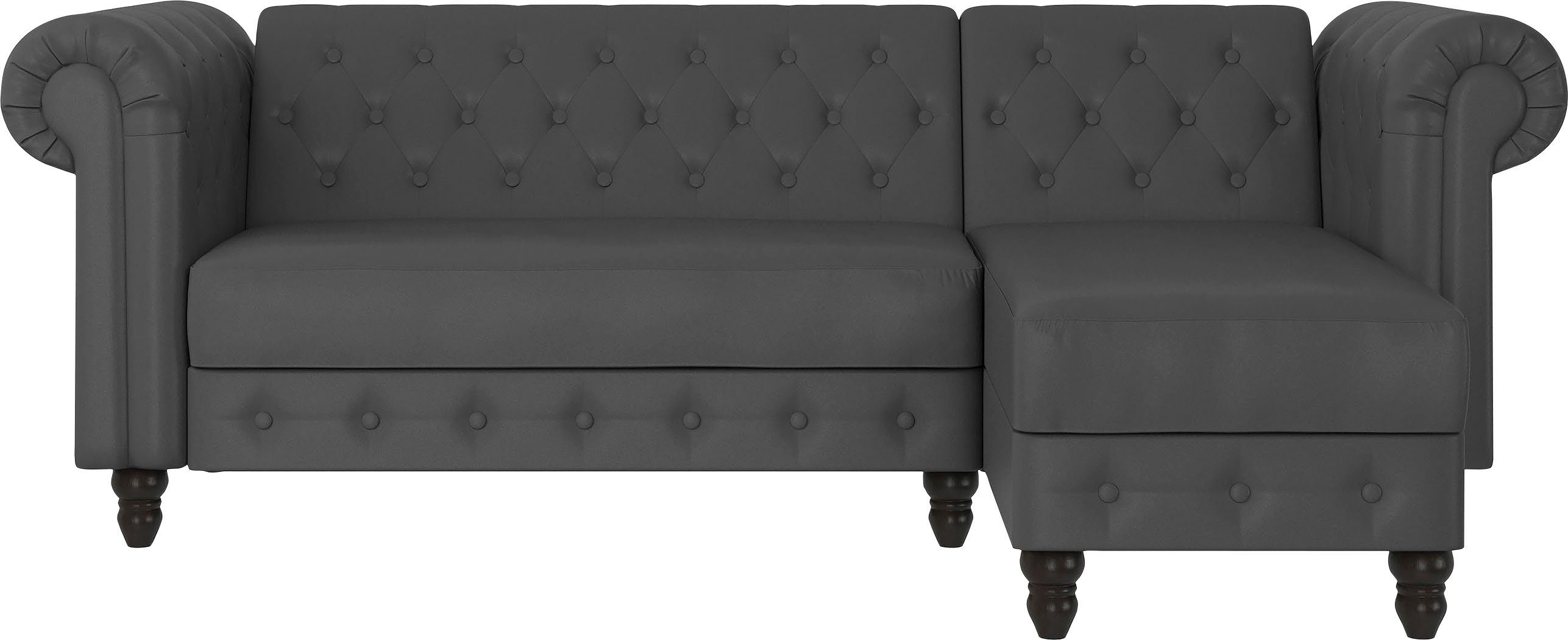Dorel Home Ecksofa Felix, L-Form, 241 cm (Liegefl.108x195 cm), Recamiere tauschbar, verstellb. Rückenlehne, Bett-Funktion, Velours, Kunstleder, Vintage