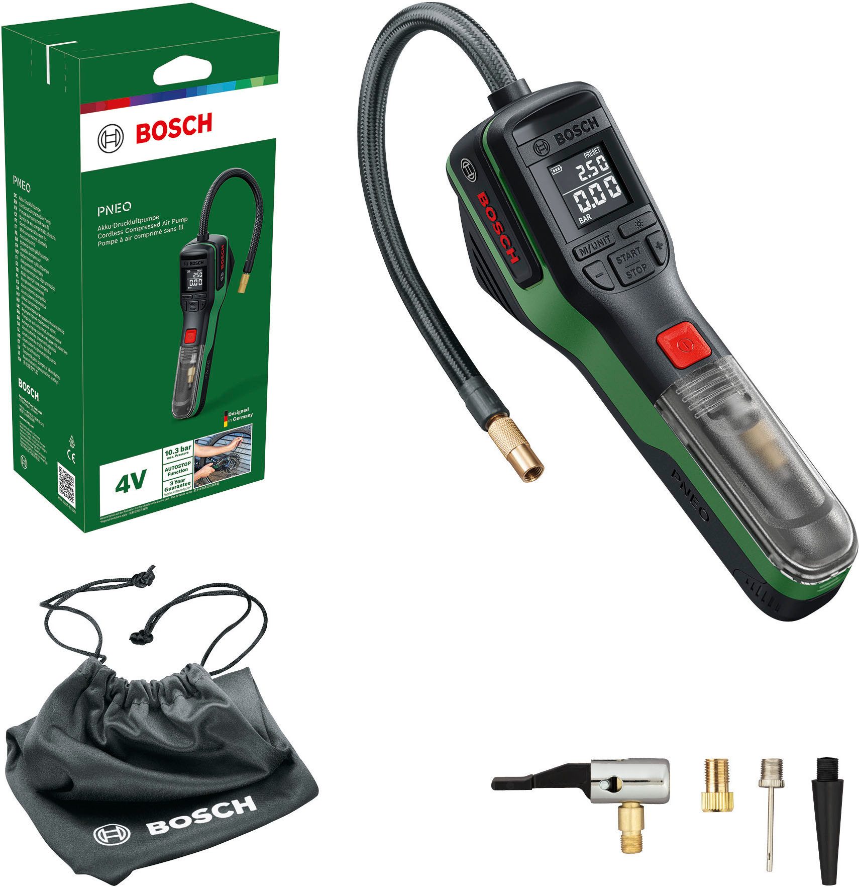 Bosch Home & Garden Akku-Luftpumpe Luftpumpe PNEO (Kompakt und handlich: Aufpumpen von Fahrradreifen + Bällen)