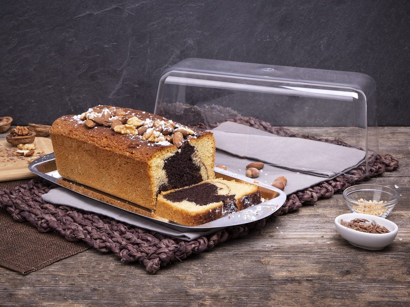 Tortenplatte c, h, g Königskuchenplatte „Torta“ 35,0 x 17,0 x 10,0 cm, Kunststoff, (1 Frischhaltehaube)