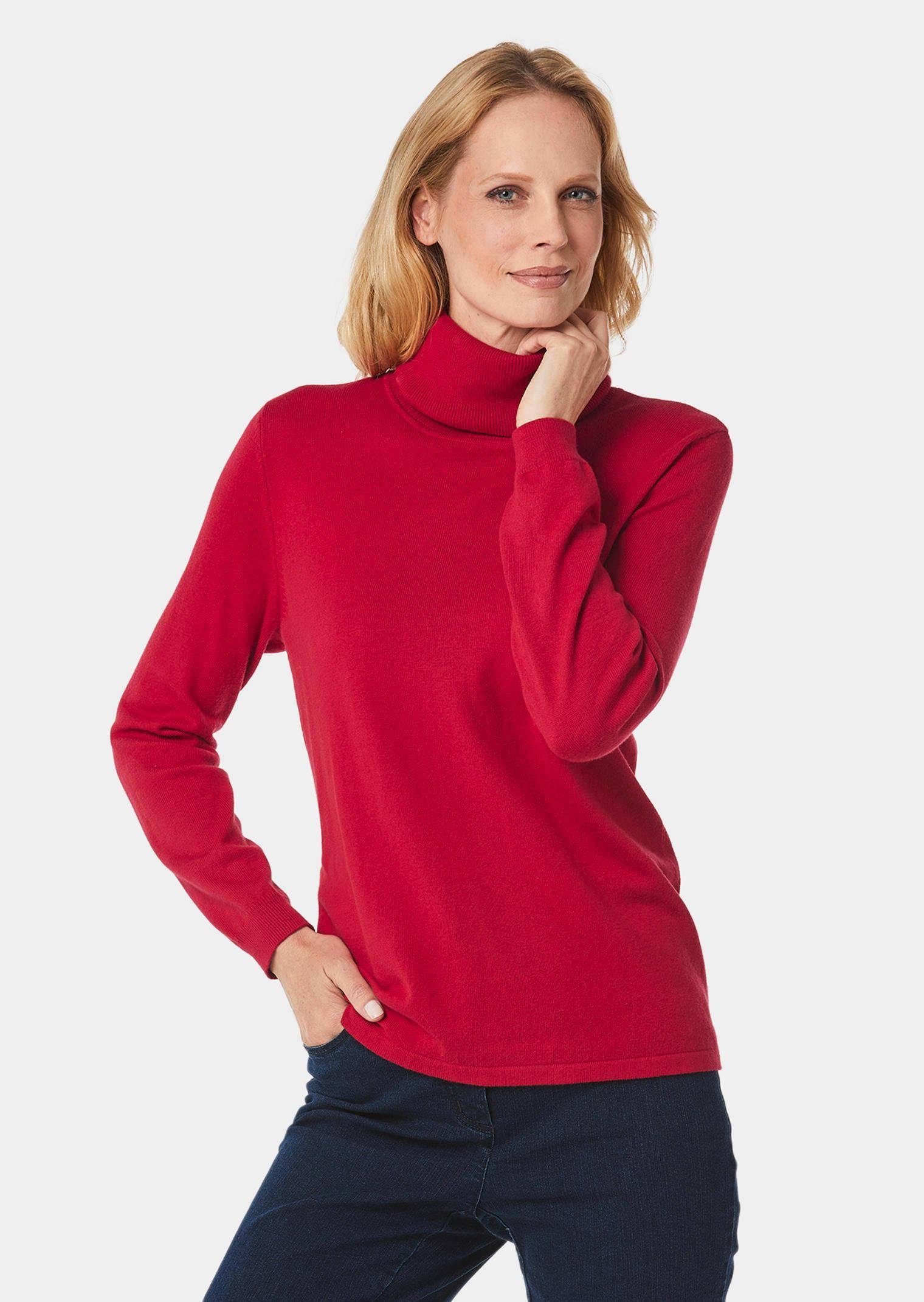 GOLDNER Strickpullover Trendiger Rollkragenpullover mohnrot