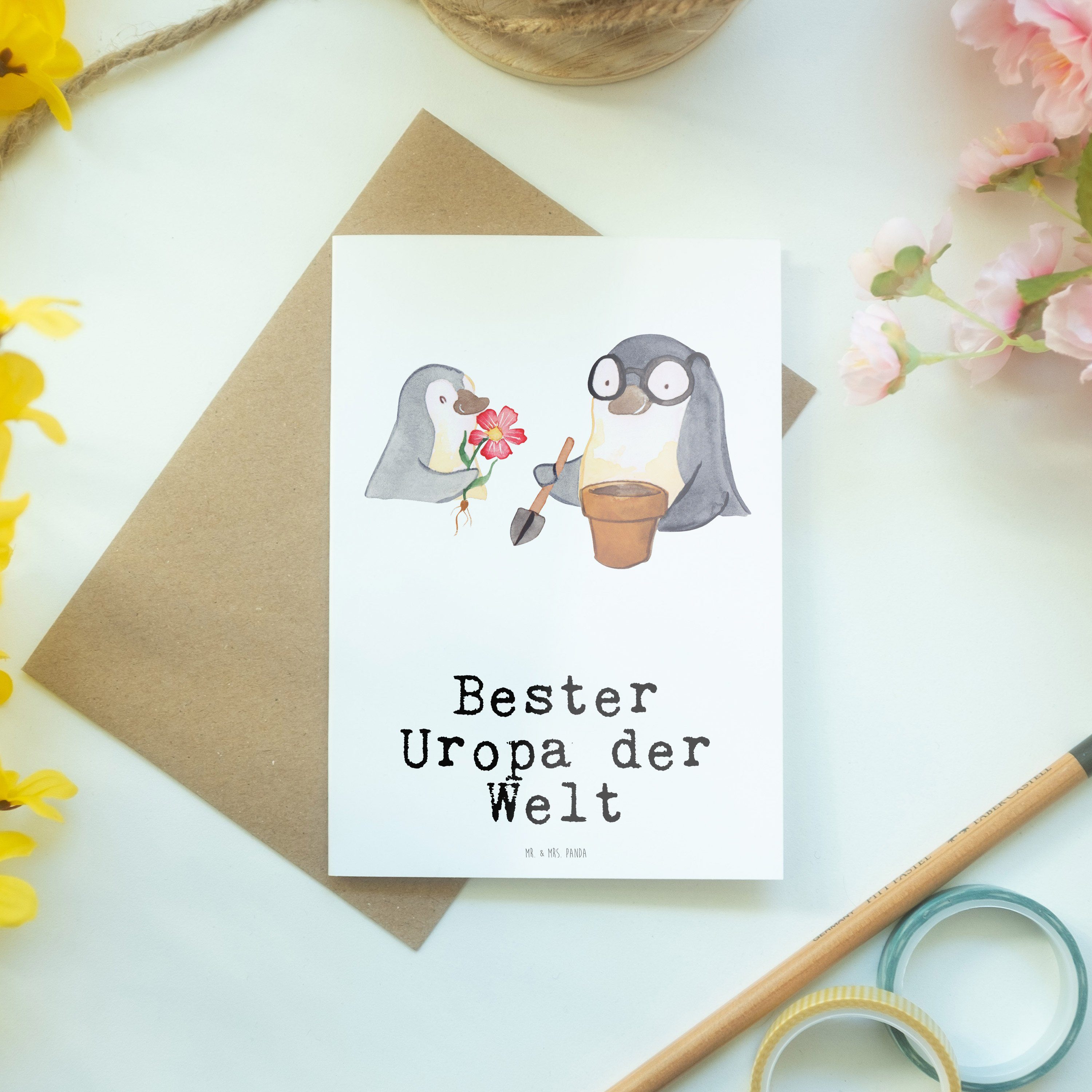 Mr. & Mrs. Geschenk, Grußkarte Welt - Bester Weiß der Pinguin Mitbri Uropa - Geschenktipp, Panda