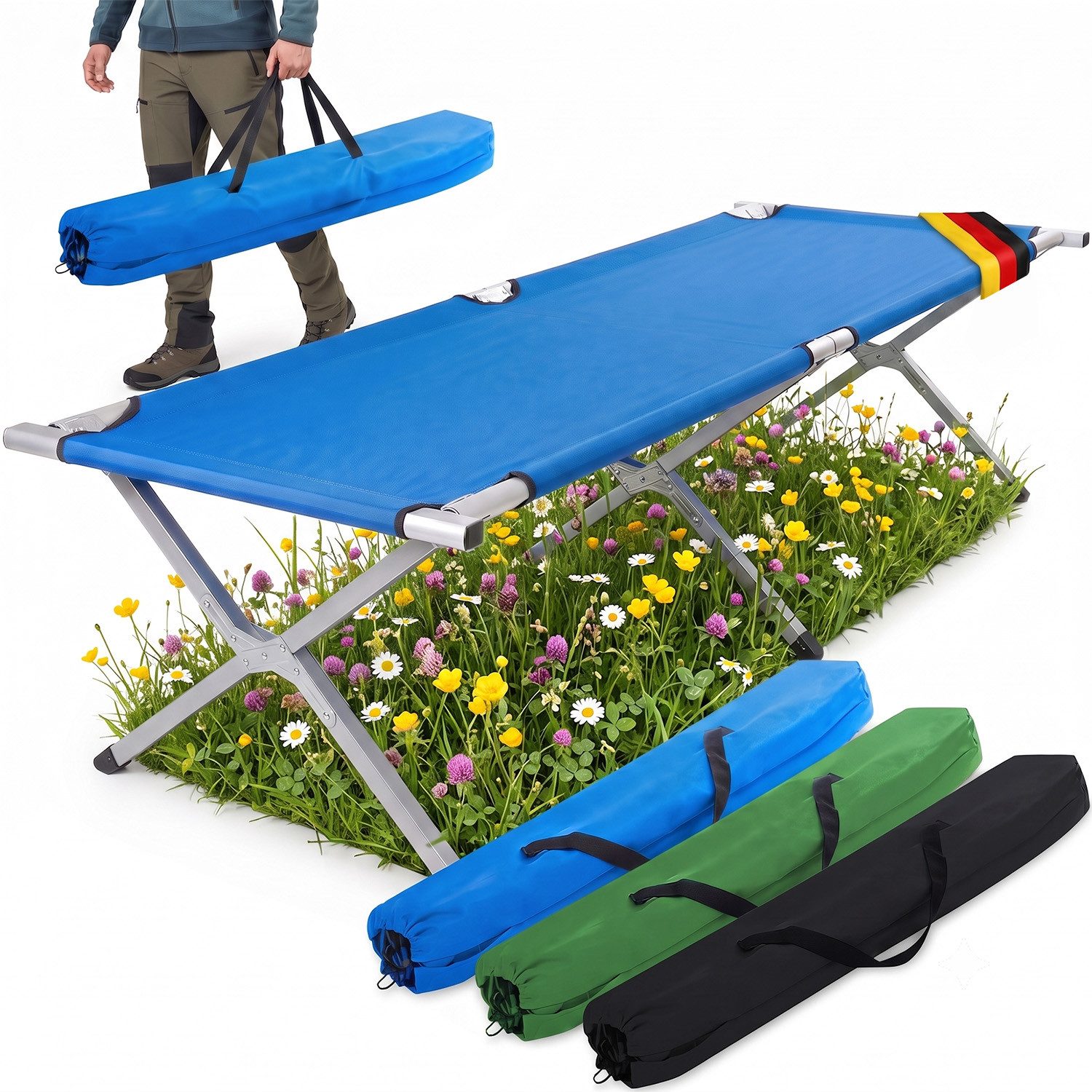 Goods+Gadgets Feldbett Faltbares Aluminium-Feldbett – Robust & Leicht für Camping & Gästebett (Campingbett, Klappbett) Gästebett aus Aluminium