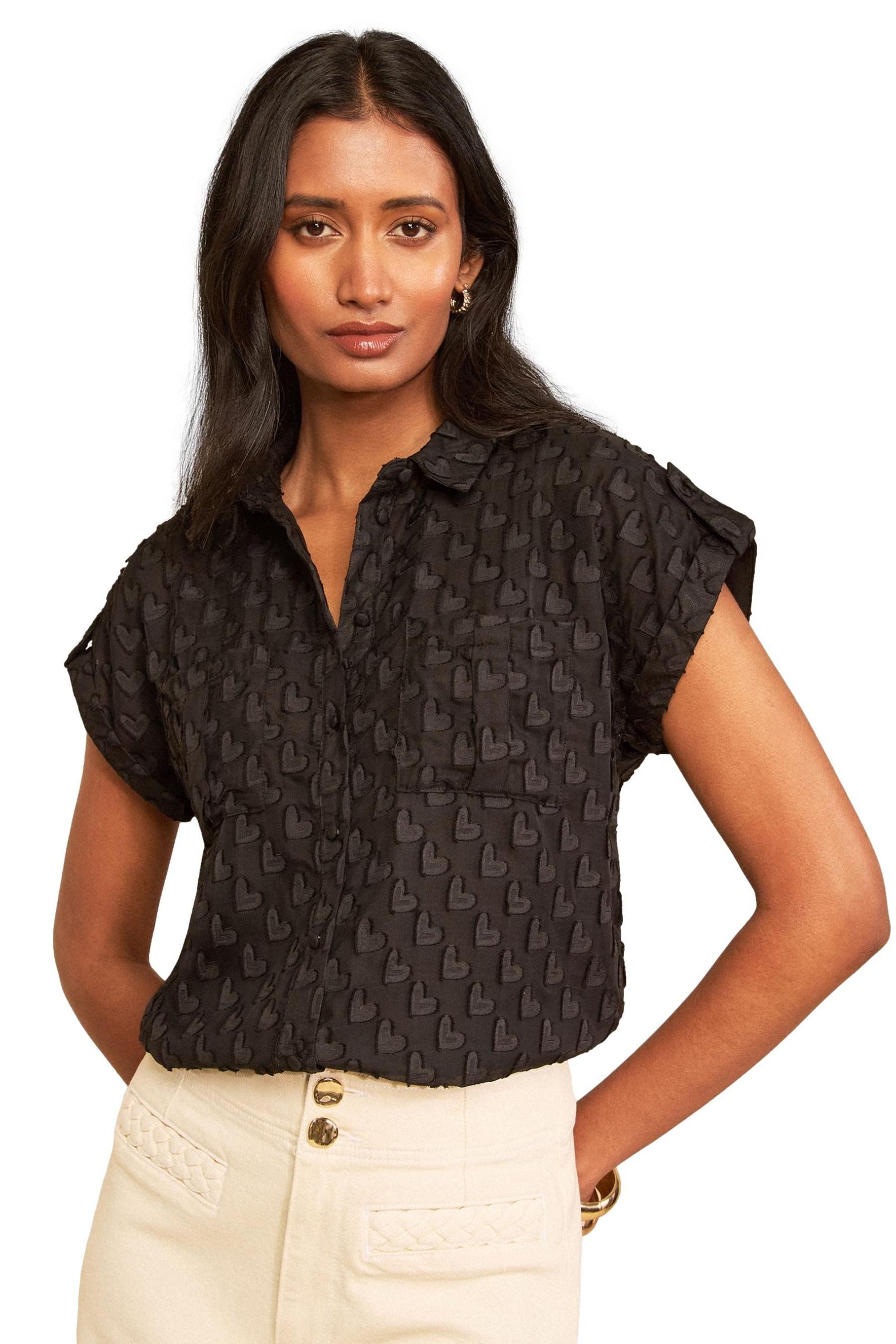 Love & Roses Hemdbluse Love & Roses Kurzärmeliges Hemd 3D-Herz, Regular (1-tlg)