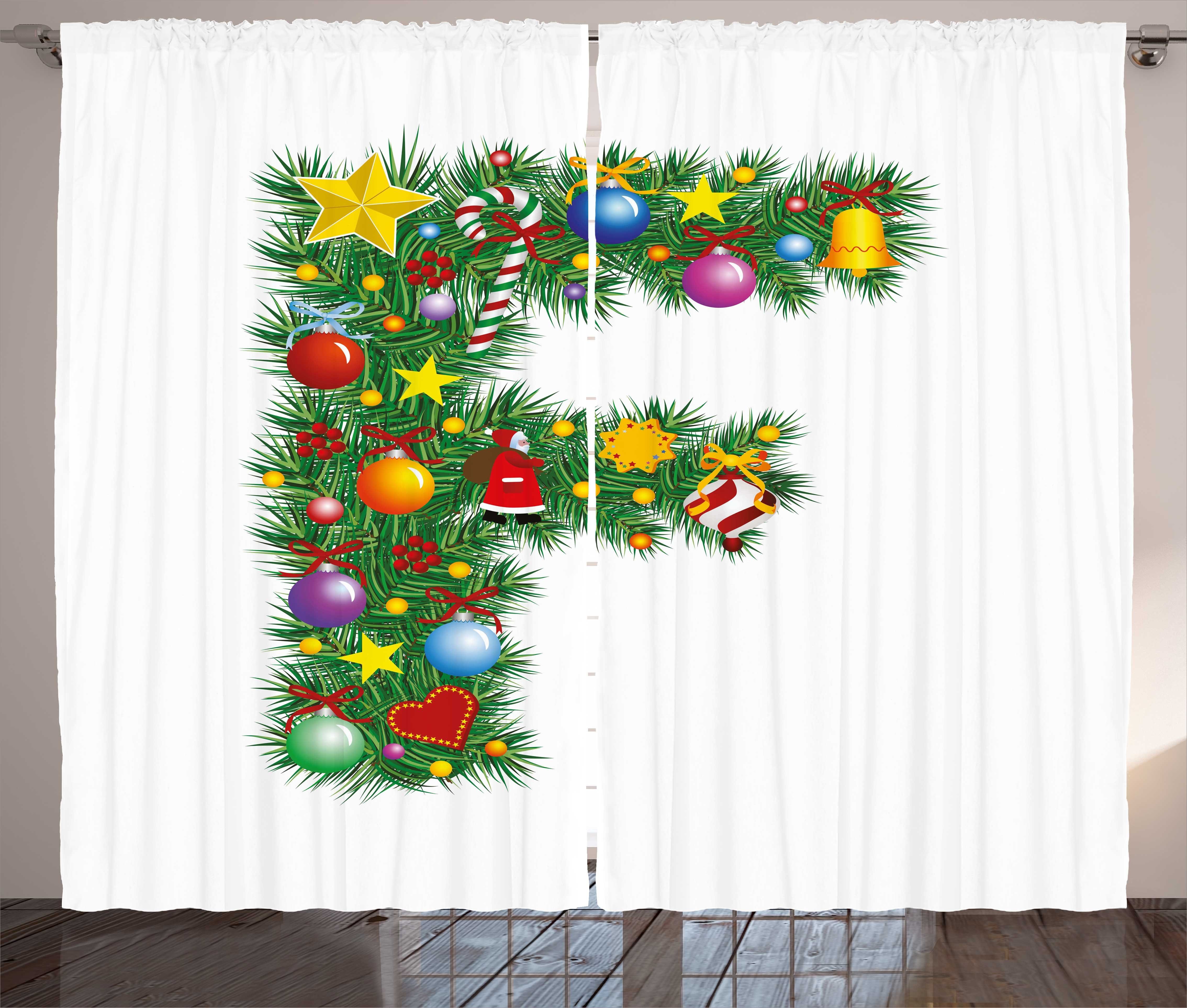 Gardine Schlafzimmer Kräuselband Vorhang mit Schlaufen und Haken, Abakuhaus, Buchstabe F Chirstmas Bell Weihnachts
