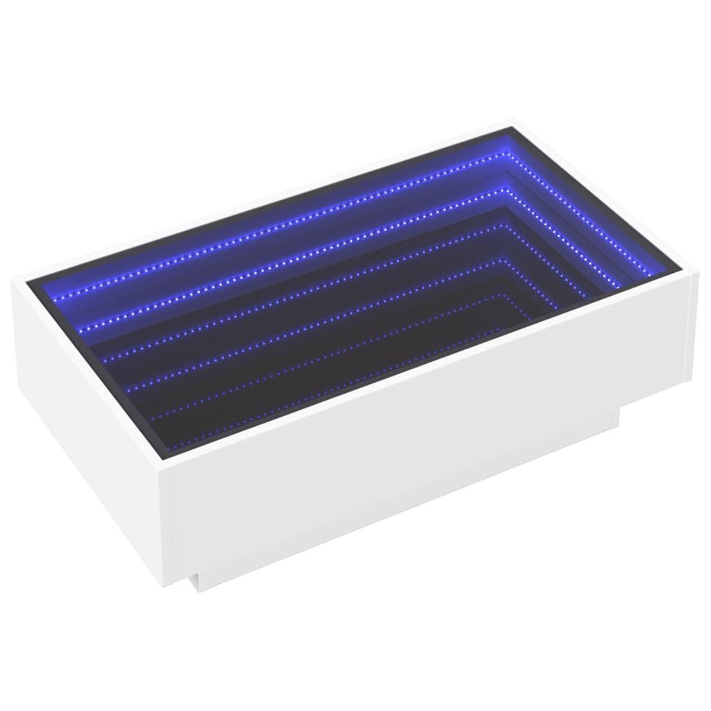 vidaXL Couchtisch 90 x 50 x 30 cm LED Couchtisch Infinity-Spiegel Weiß 90x50x30 cm Spanp