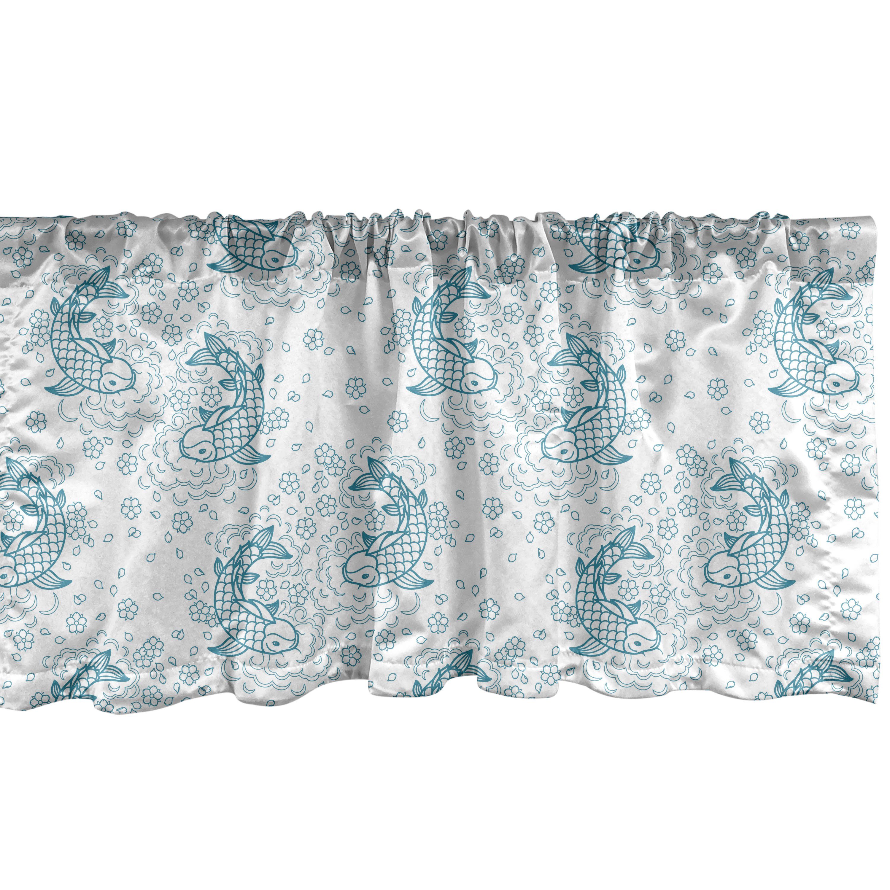 Scheibengardine Vorhang Volant für Küche Schlafzimmer Dekor mit Stangentasche, Abakuhaus, Microfaser, asiatisch Koi Fische Sketch Stil