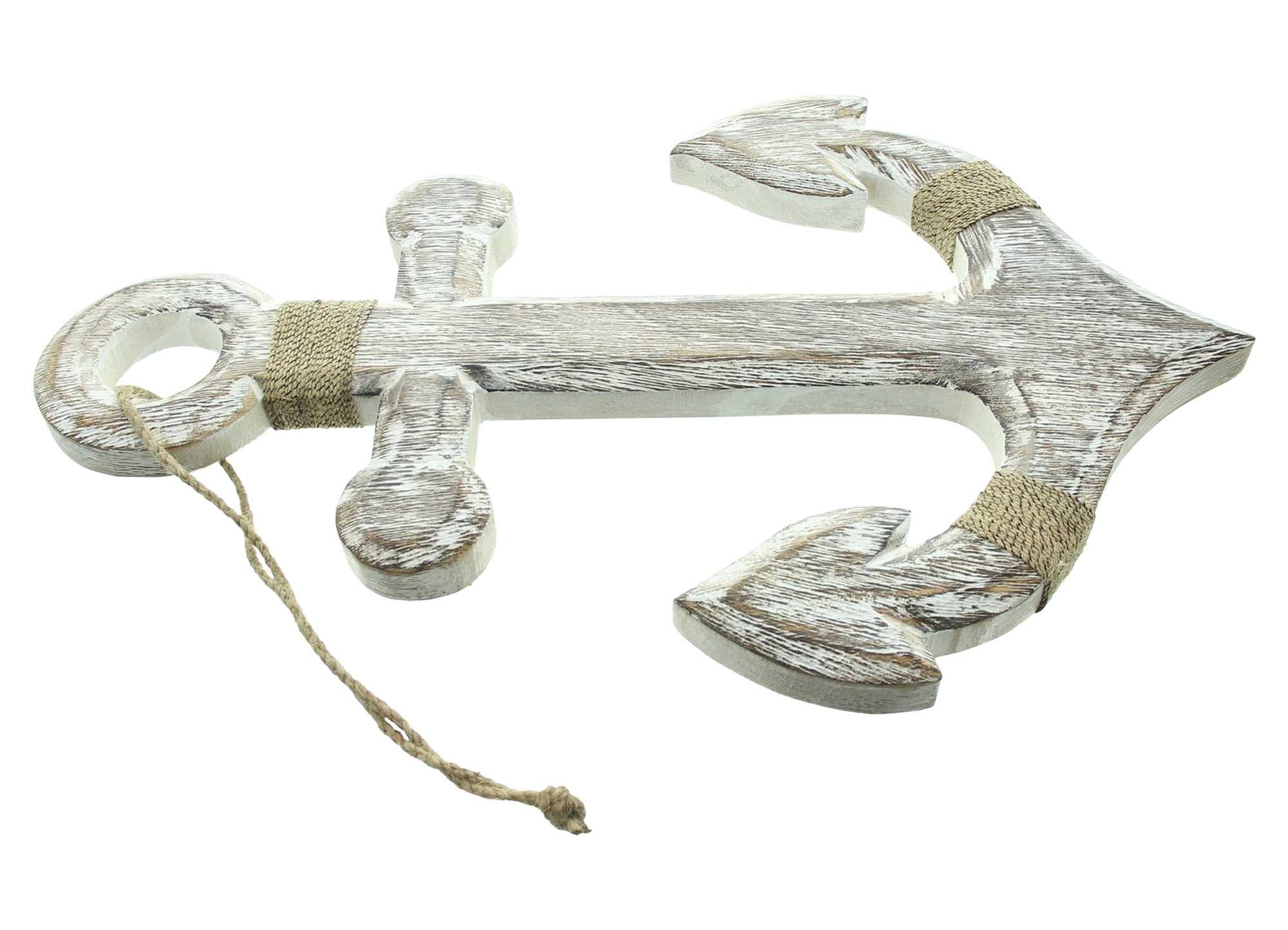 Dekoleidenschaft Wanddekoobjekt "Anker" Dekofigur aus Mango Holz weiß Dekohänger Shabby Look, maritim, 31x48 cm, Deko für Wand Fenster & Tür, Sommerdeko, Urlaub Meer Strand
