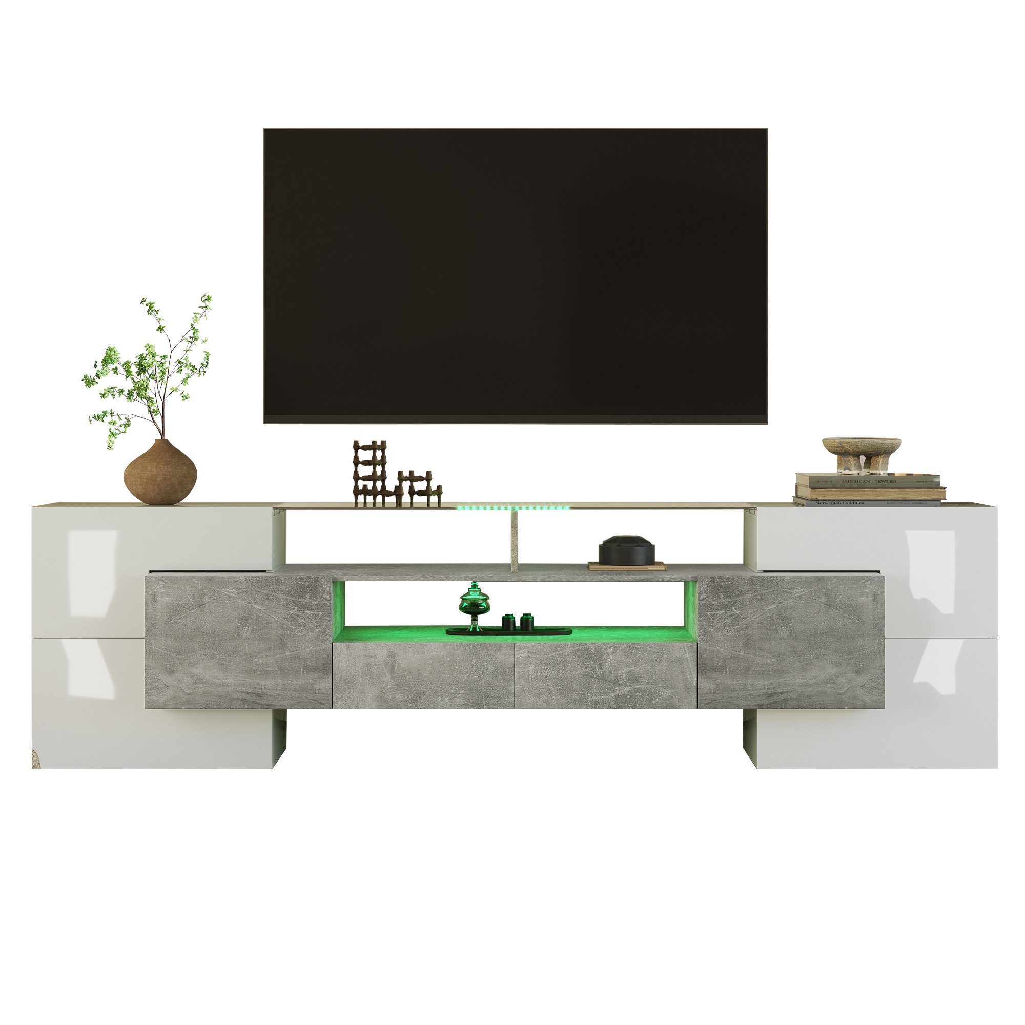 MODFU TV-Schrank Lowboard (1-St., Weiß, 200 günstig online kaufen