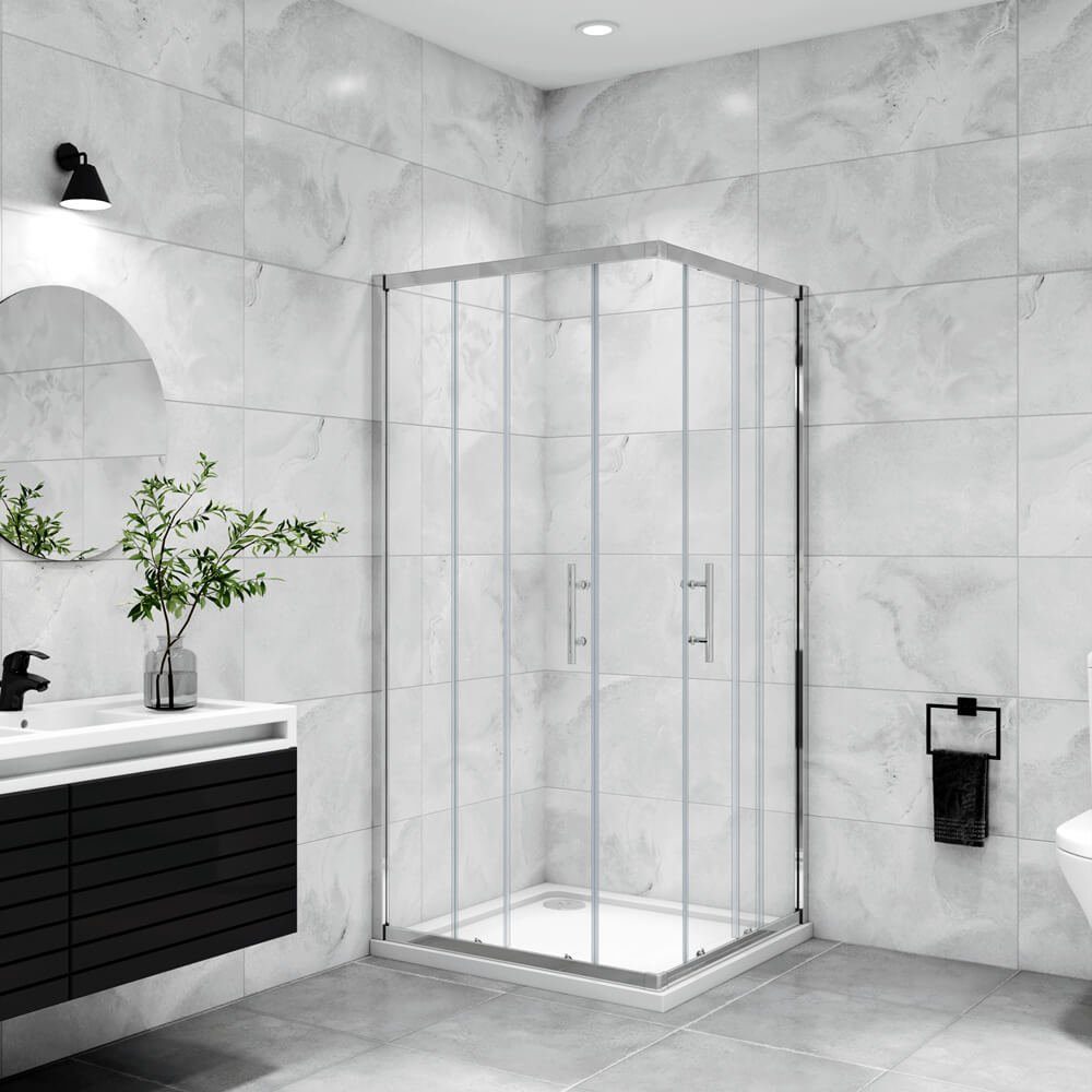 duschspa Eckdusche Duschtür Duschkabine Duschabtrennung Eckeinstieg Schiebetür Glastür, BxT: 70x70 cm, Sicherheitsglas, Set, Klarglas