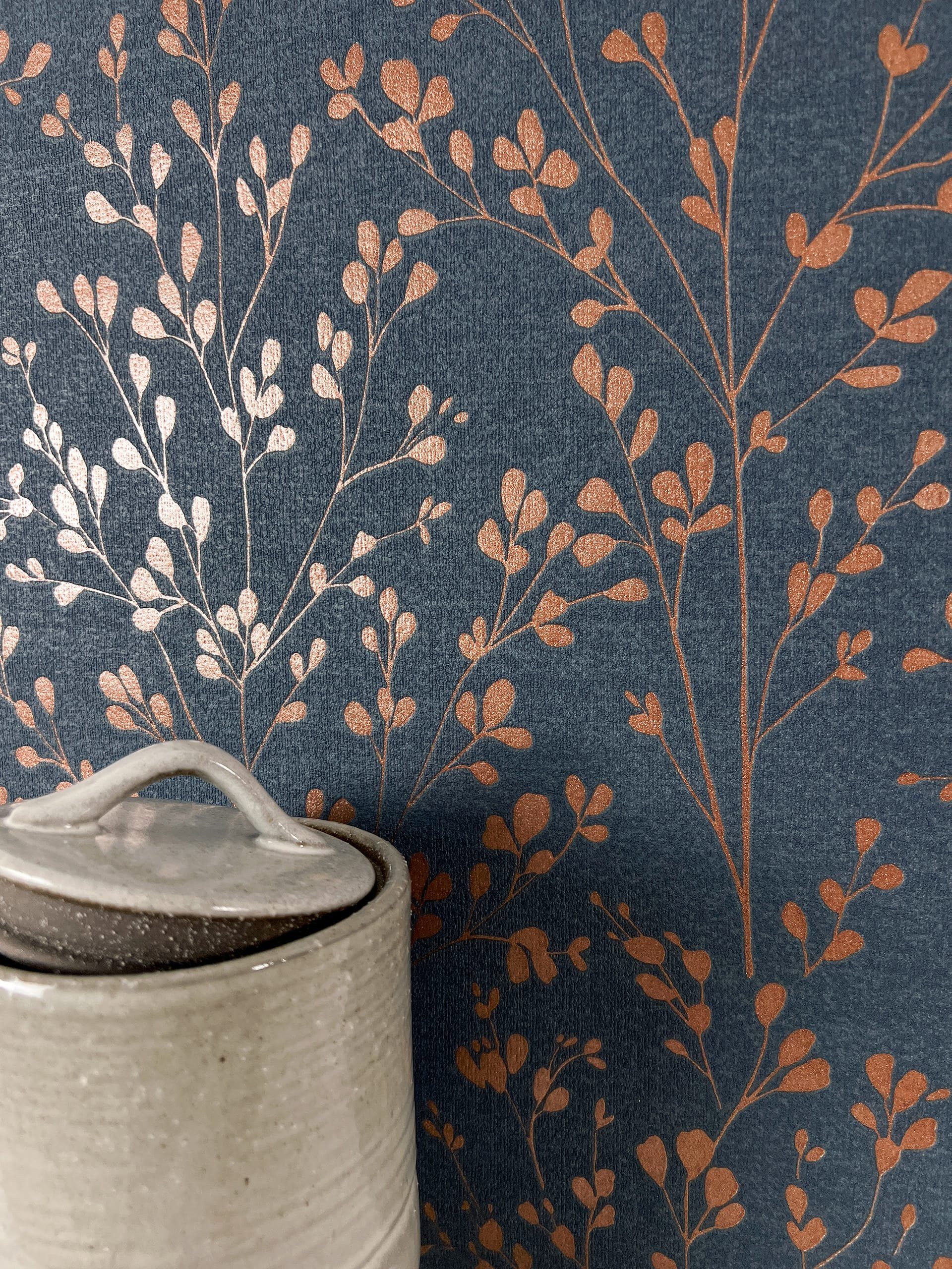 Newroom Vliestapete, Blau Tapete Floral Zweige günstig online kaufen