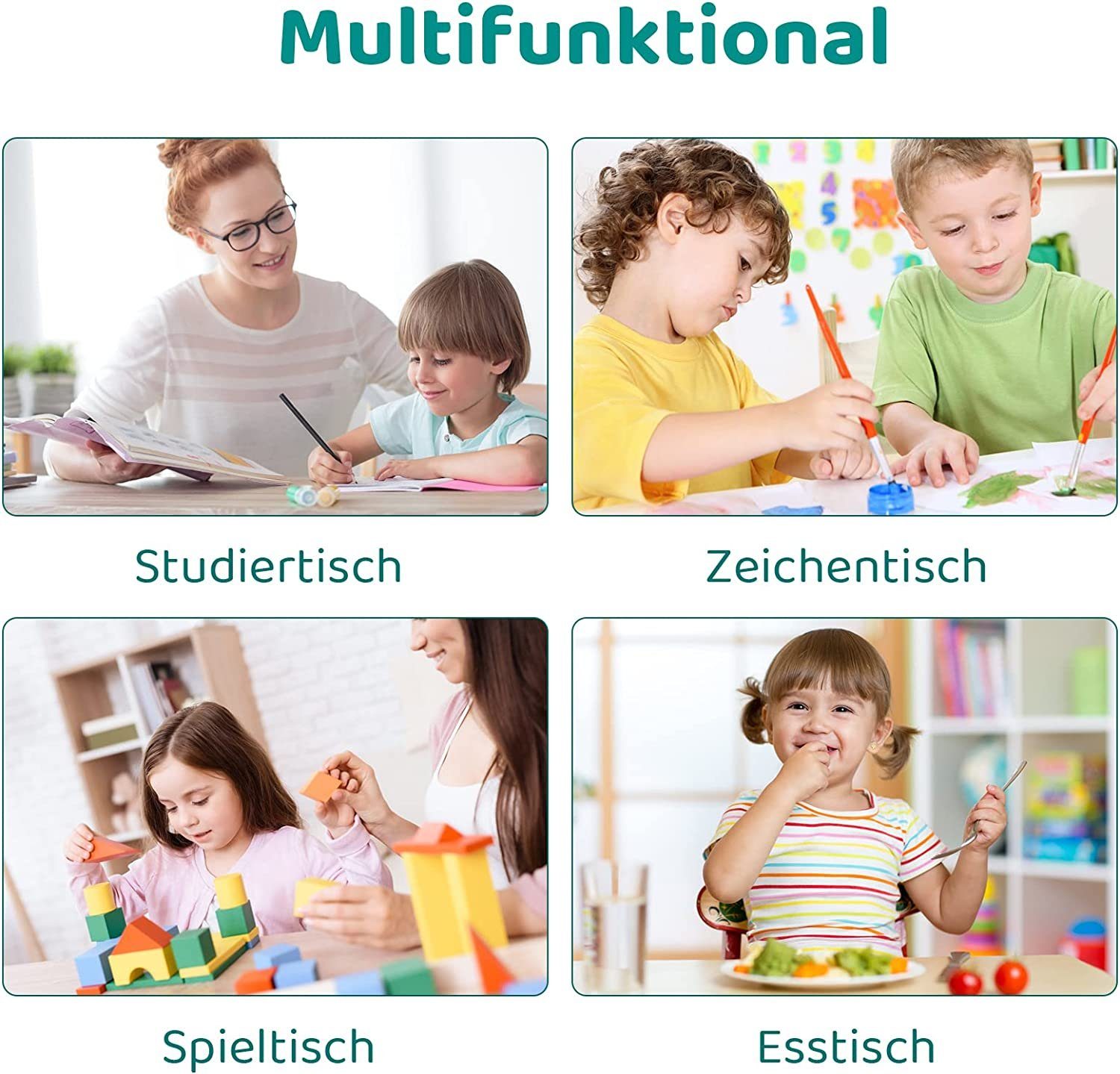 mit Kindersitzgruppe Set Kindertisch Stühlen, Tisch TLGREEN Stuhl 4 Minzgrün Höhenverstellbar