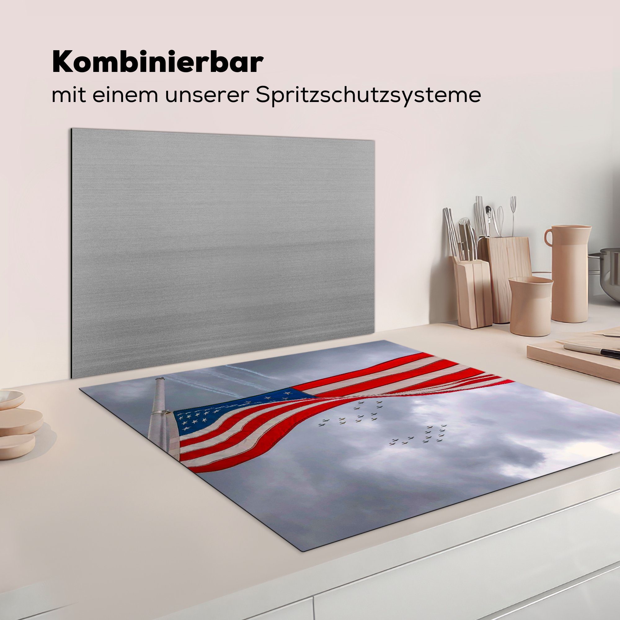 (1 Vinyl, Amerika Herdblende-/Abdeckplatte Flagge, Arbeitsplatte MuchoWow cm, tlg), - - 78x78 Flugzeuge Ceranfeldabdeckung, für küche